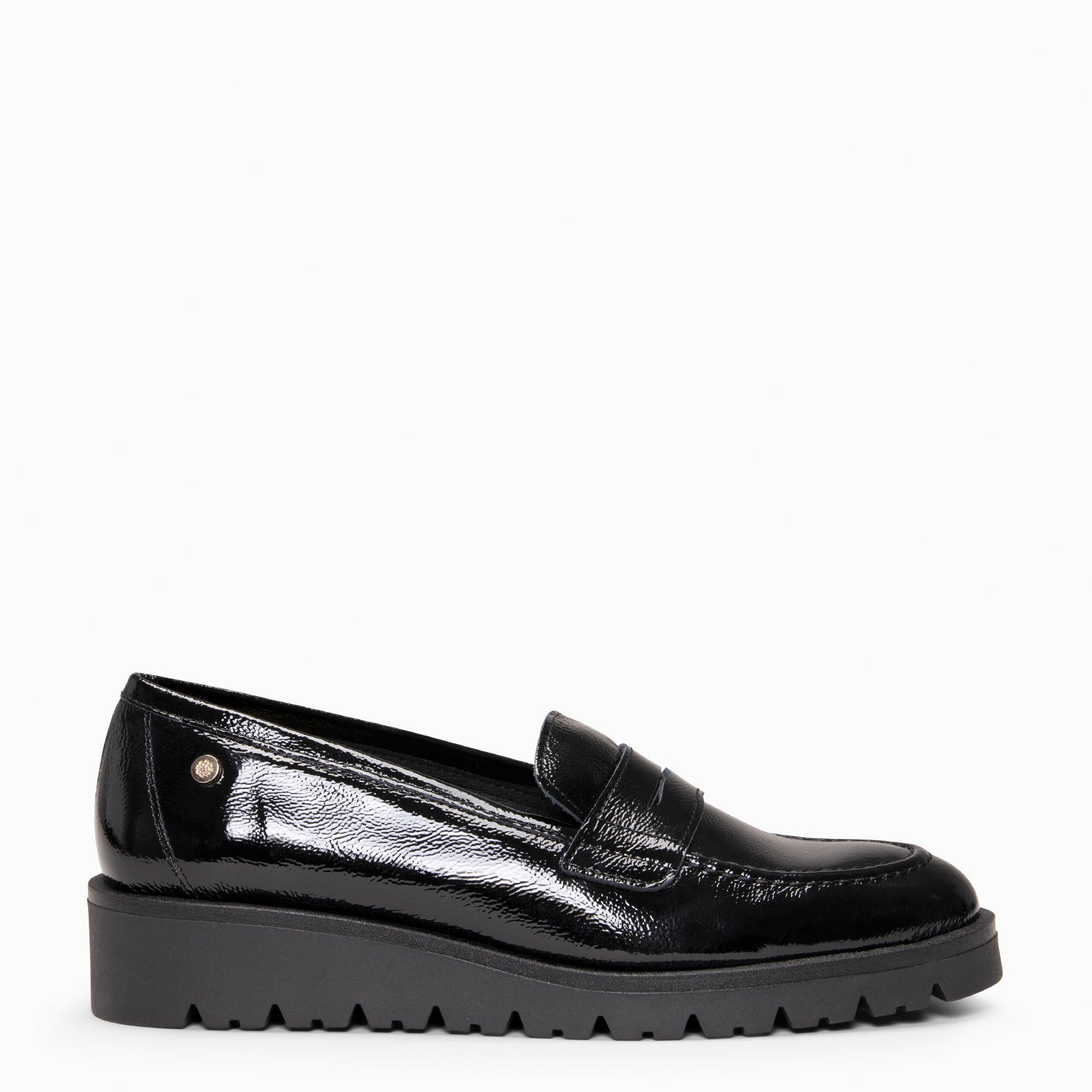 DAFNE - Mocasines de cuña de charol NEGRO