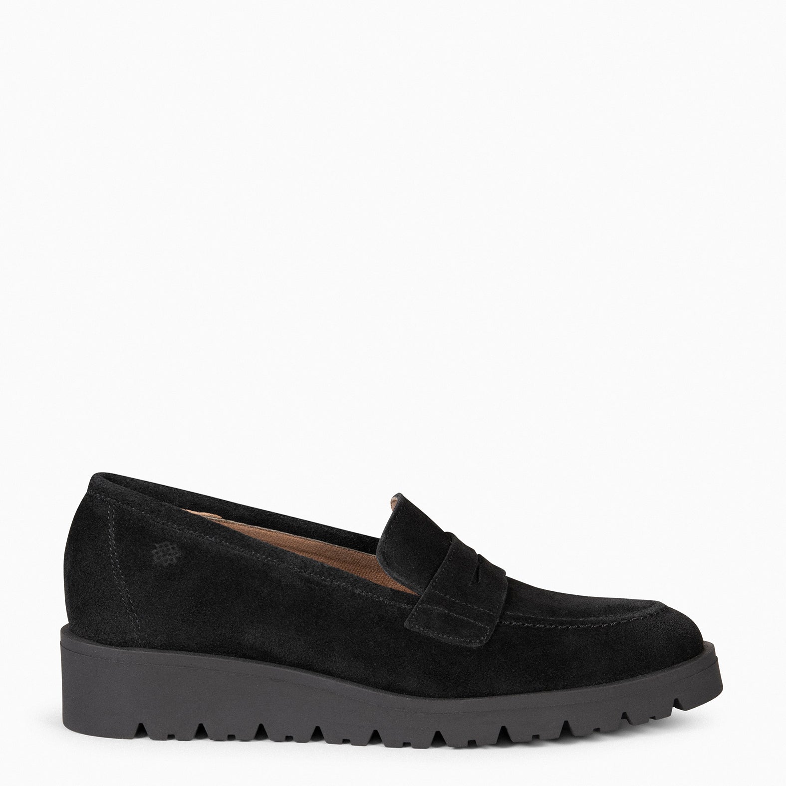DAFNE - Mocassins à talon compensé en daim NOIR