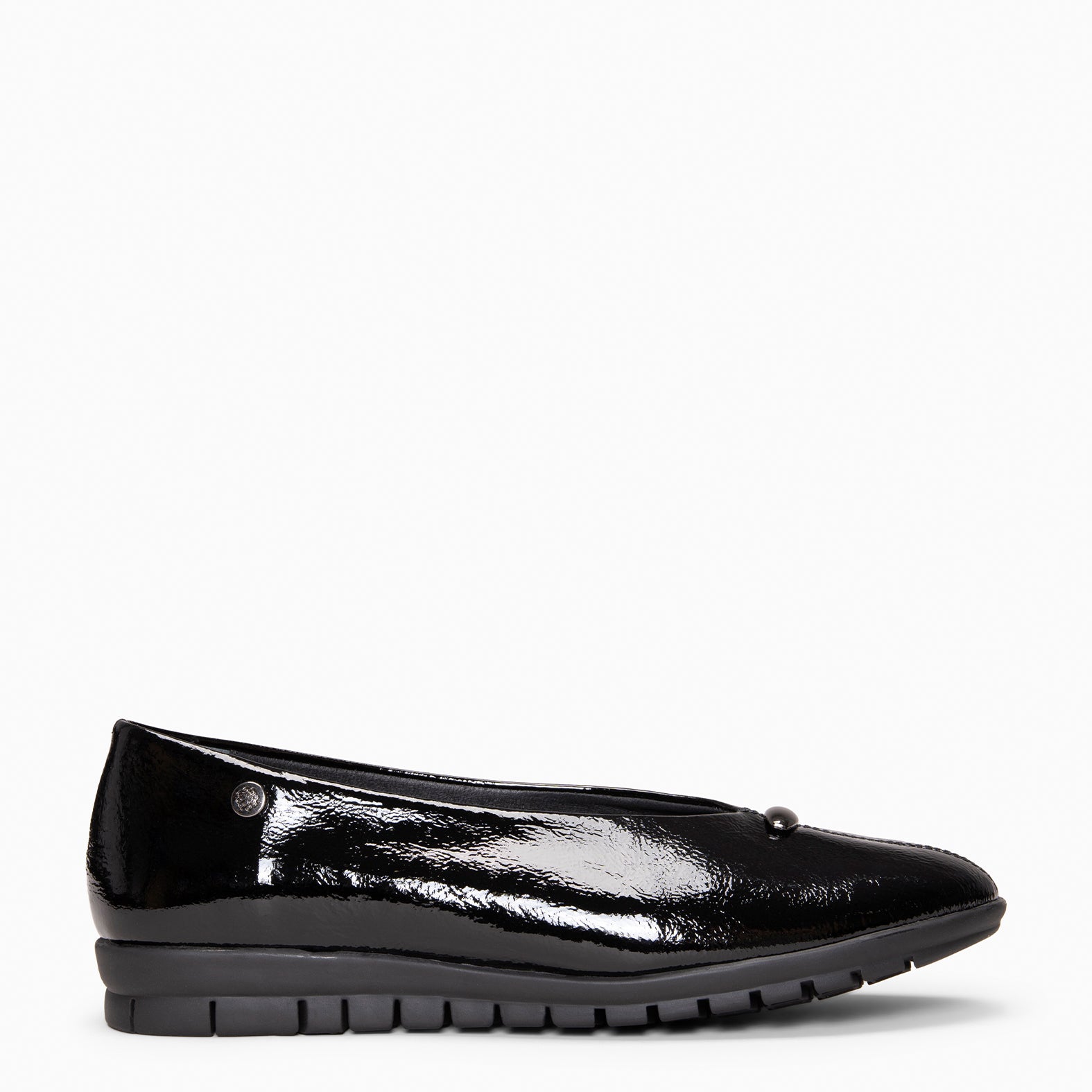 MALENA - Ballerines à talon compensé en cuir vernis NOIR