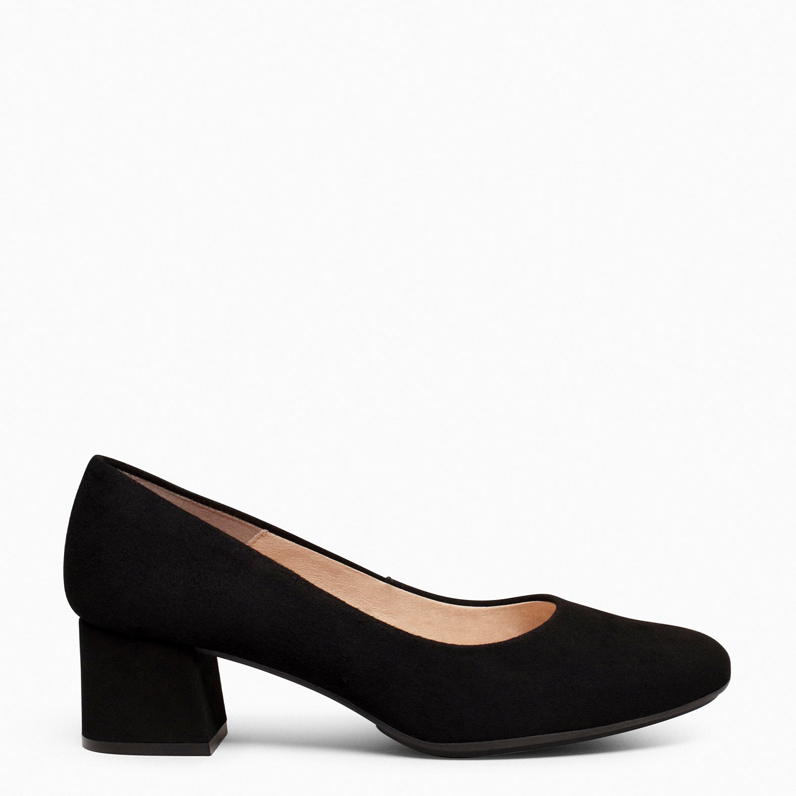 URBAN ROUND - BLACK SUEDE LEATHER LOW HEELS