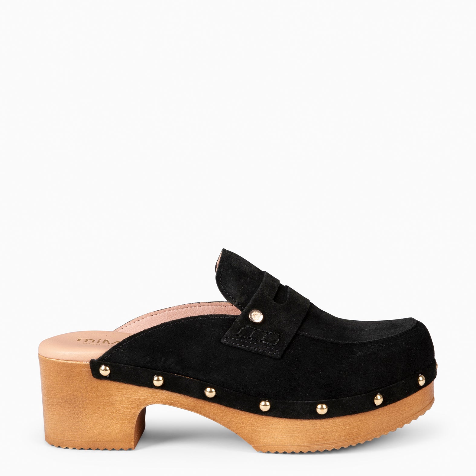 Tacón Zueco Negro Plataforma GASSIN Zuecos Con Tacón Bajo Y