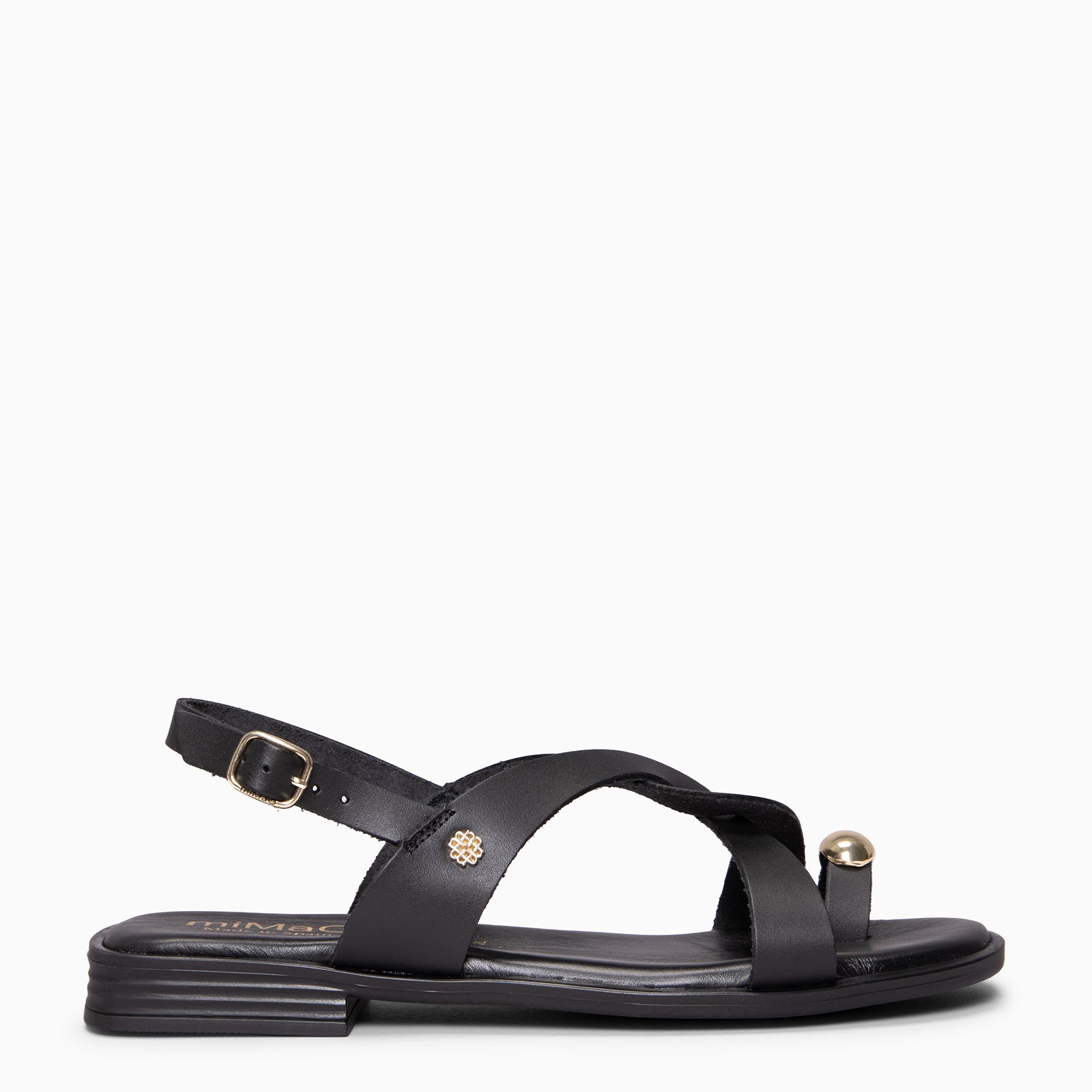 HELIA - Sandales plates en cuir NOIR