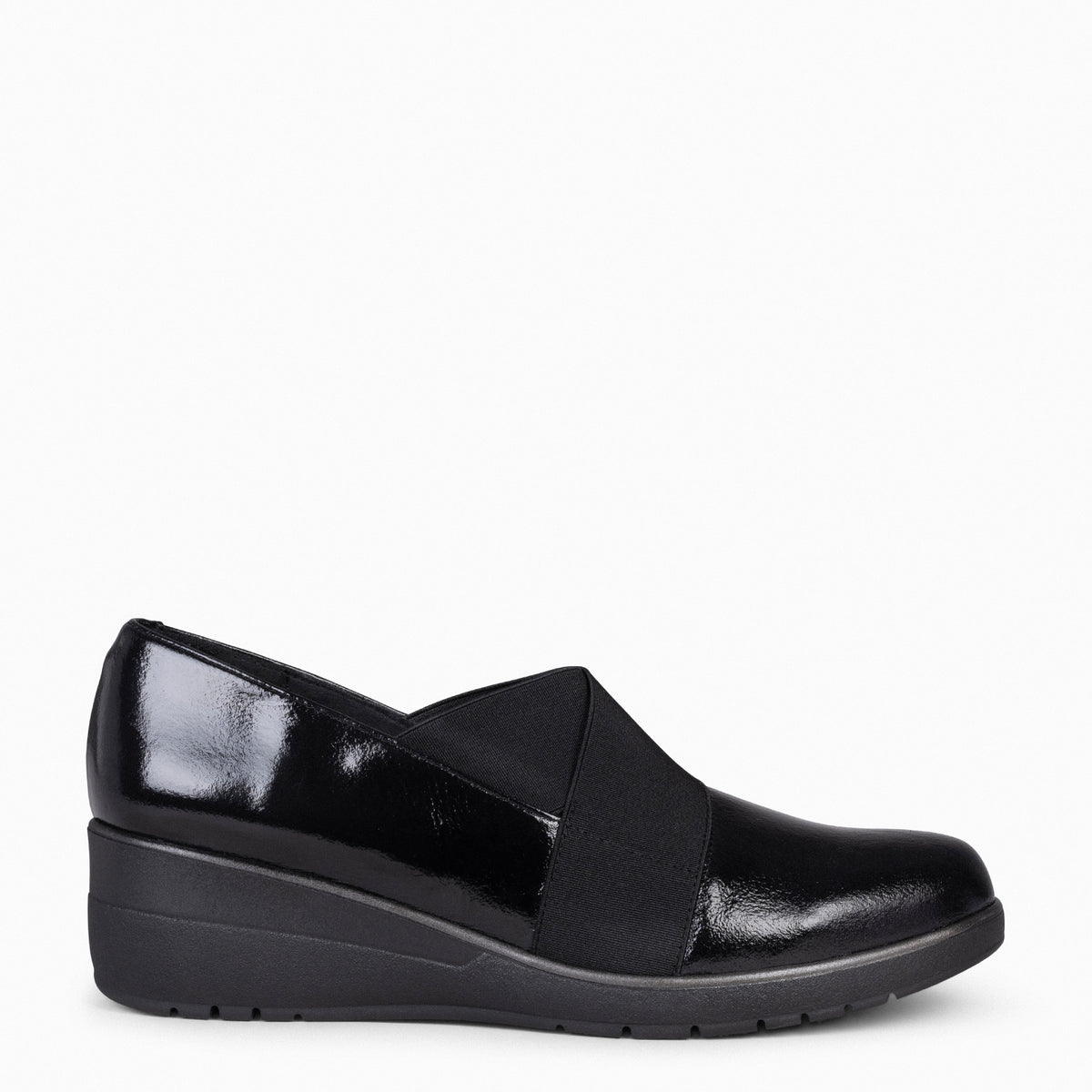 LIA - BLACK Wedge shoes with elastic straps