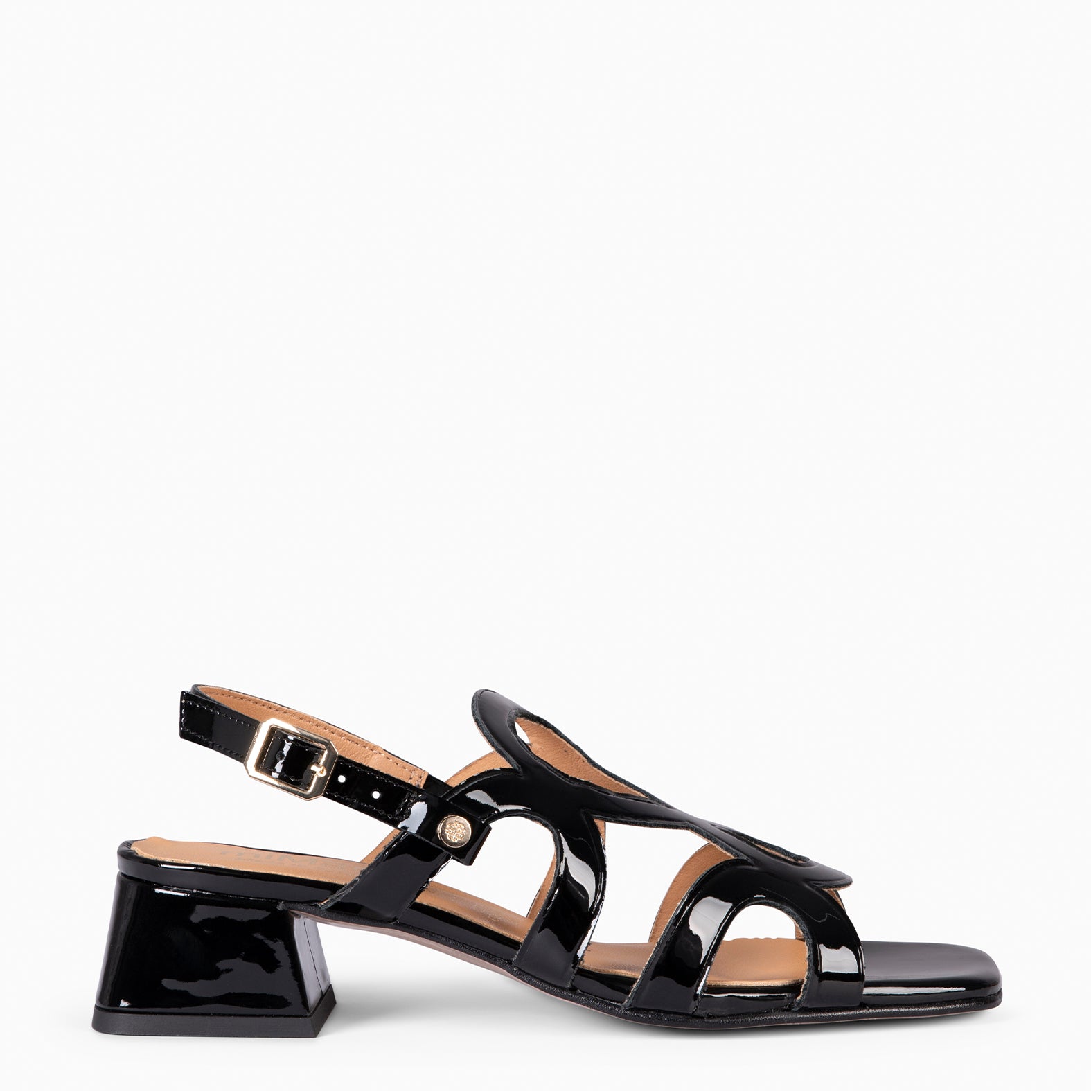 SARA - BLACK WIDE HEELED SANDALS SHOES