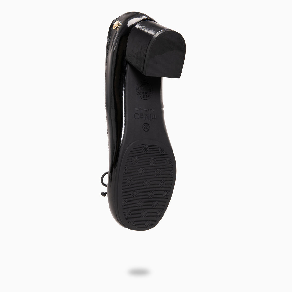 SILVANA - Ballerines à talon et nœud pour pieds larges en cuir vernis NOIR