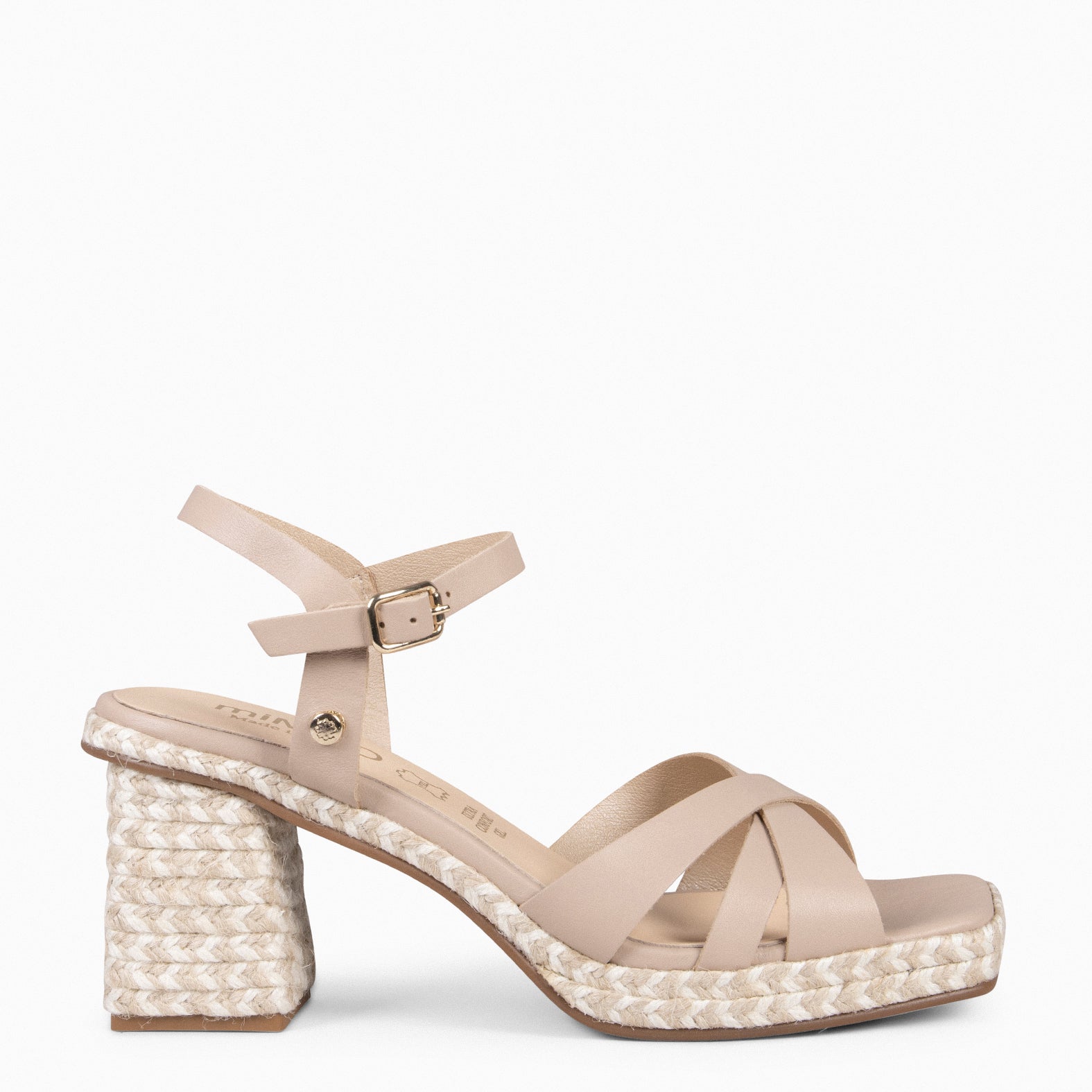 ANNA - Sandales à talon carré en jute ROSÉ