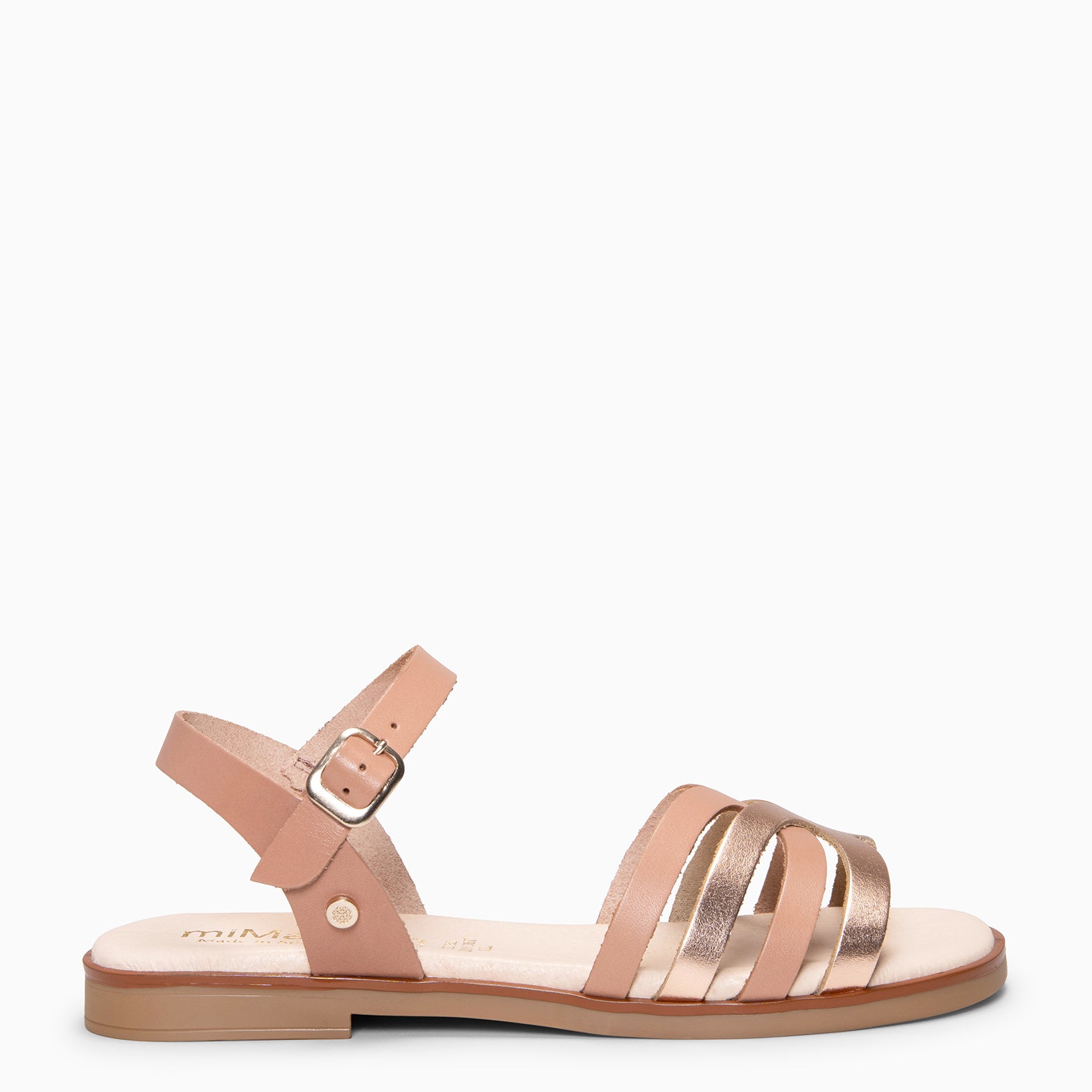 BELISA - Sandalia plana de piel de vaquetilla en NUDE ORO ROSA