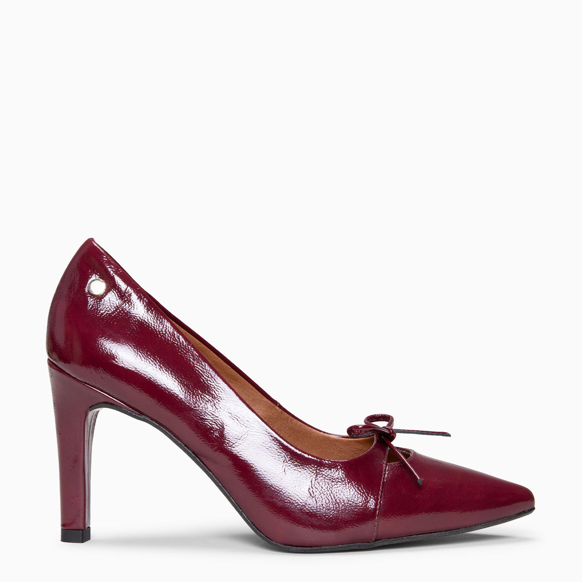 CHARLOTTE - BURGUNDY High-heeled patent leather shoes with bow