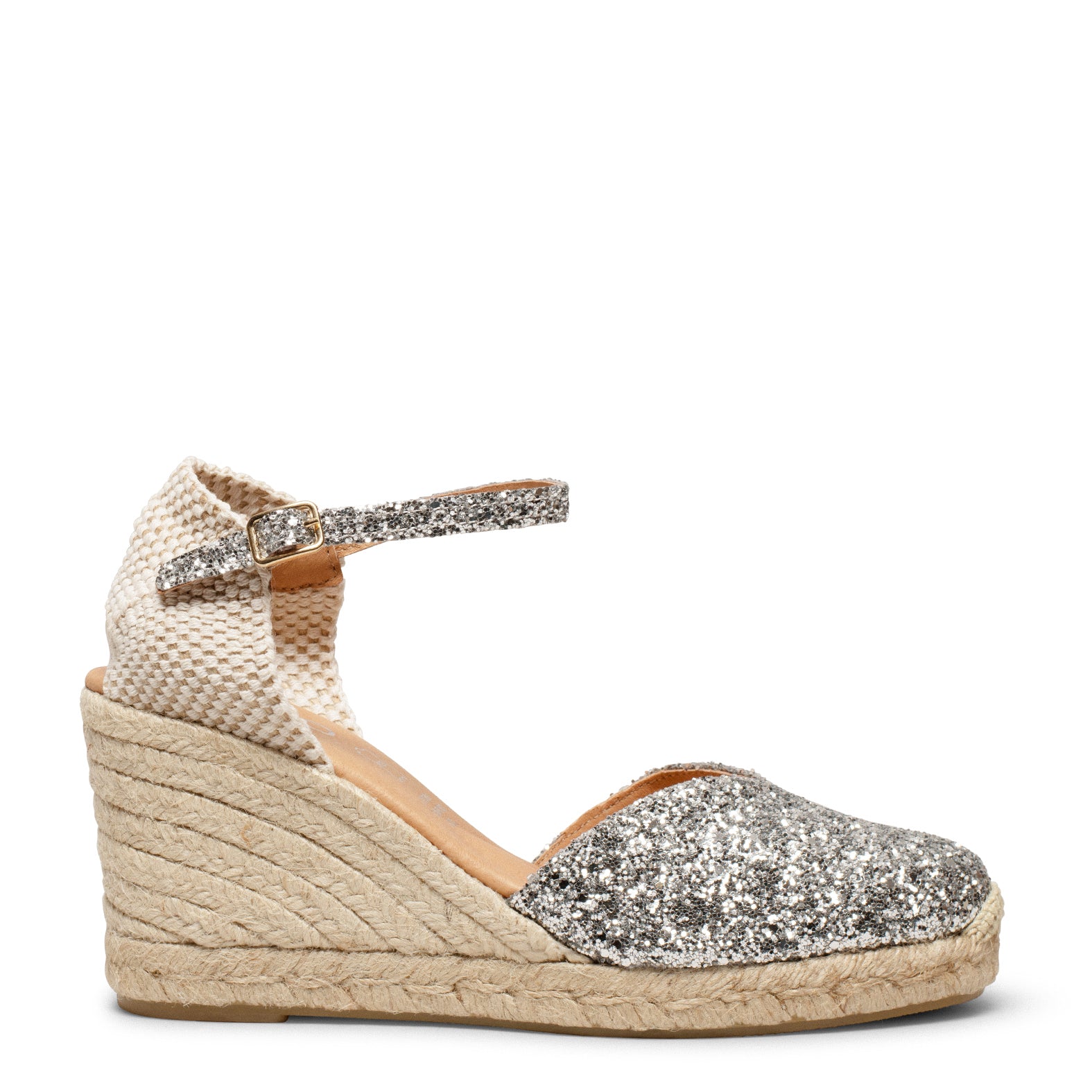 NERJA GLITTER - SILVER GLITTER ESPADRILLE WEDGE SHOES