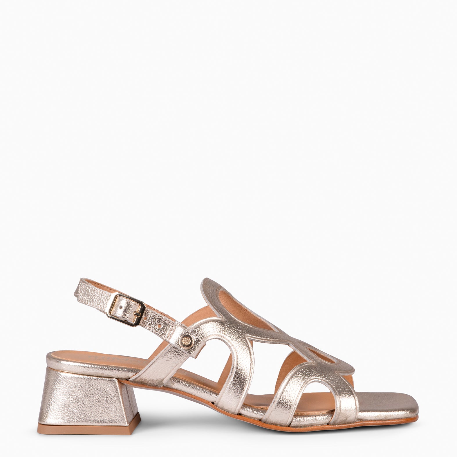 SARA - GOLDEN WIDE HEELED SANDAL SHOES