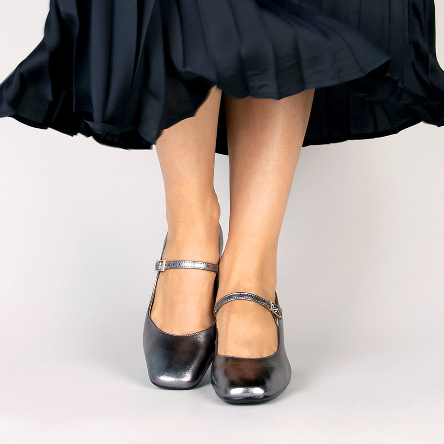 BELLA - Zapatos con pulsera y puntera cuadrada PLATA