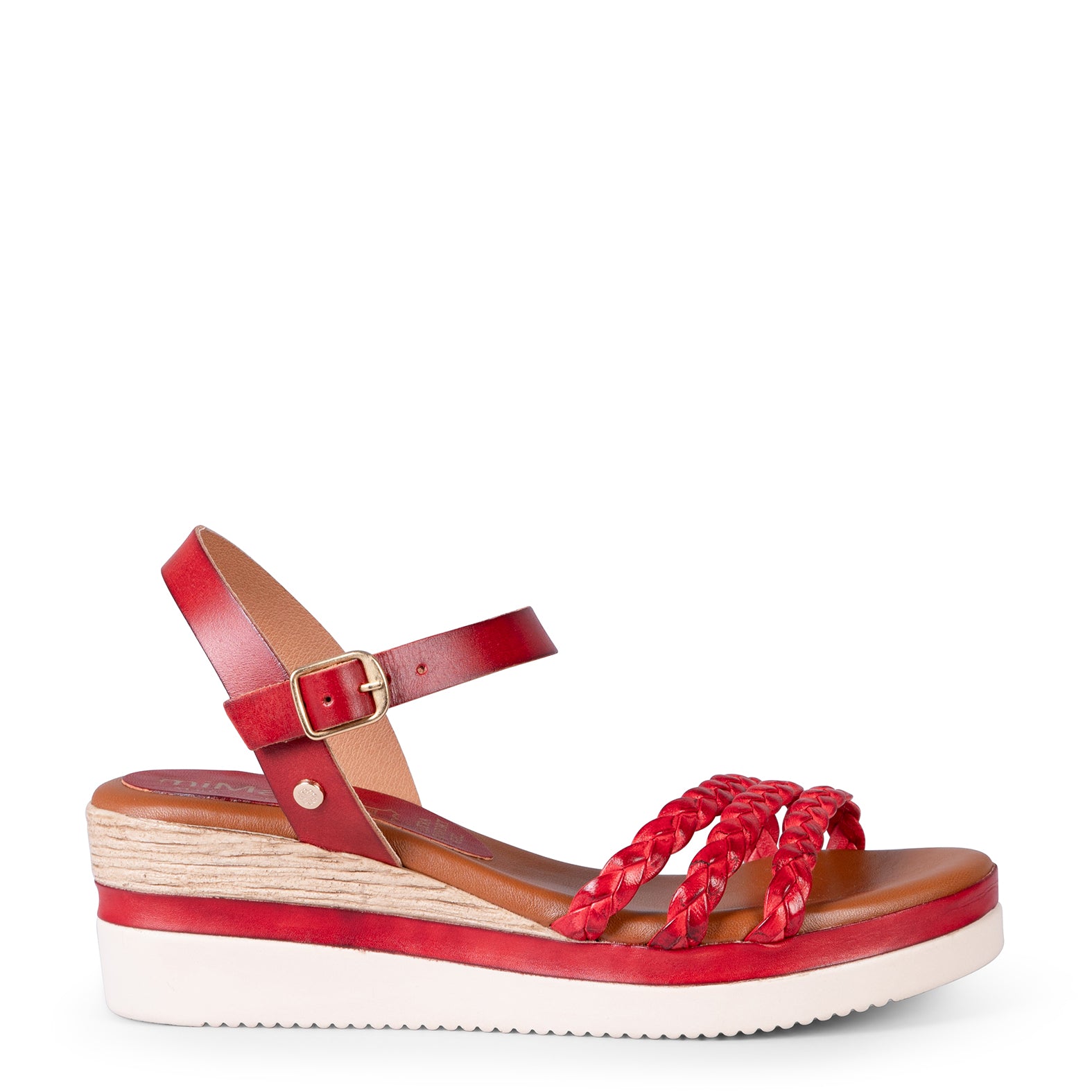 ADAYA – Sandales à talon compensé et lanières tressées ROUGE