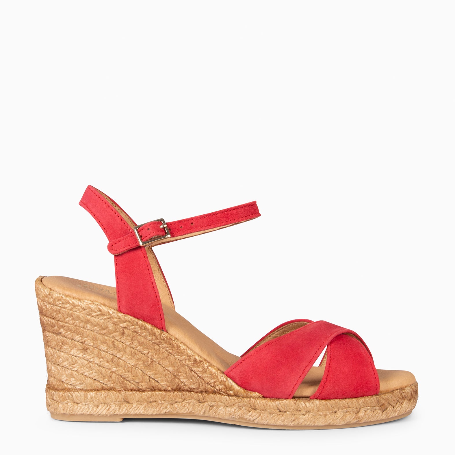 CALPE – Cuñas de Esparto artesanal con tiras y hebilla ROJO