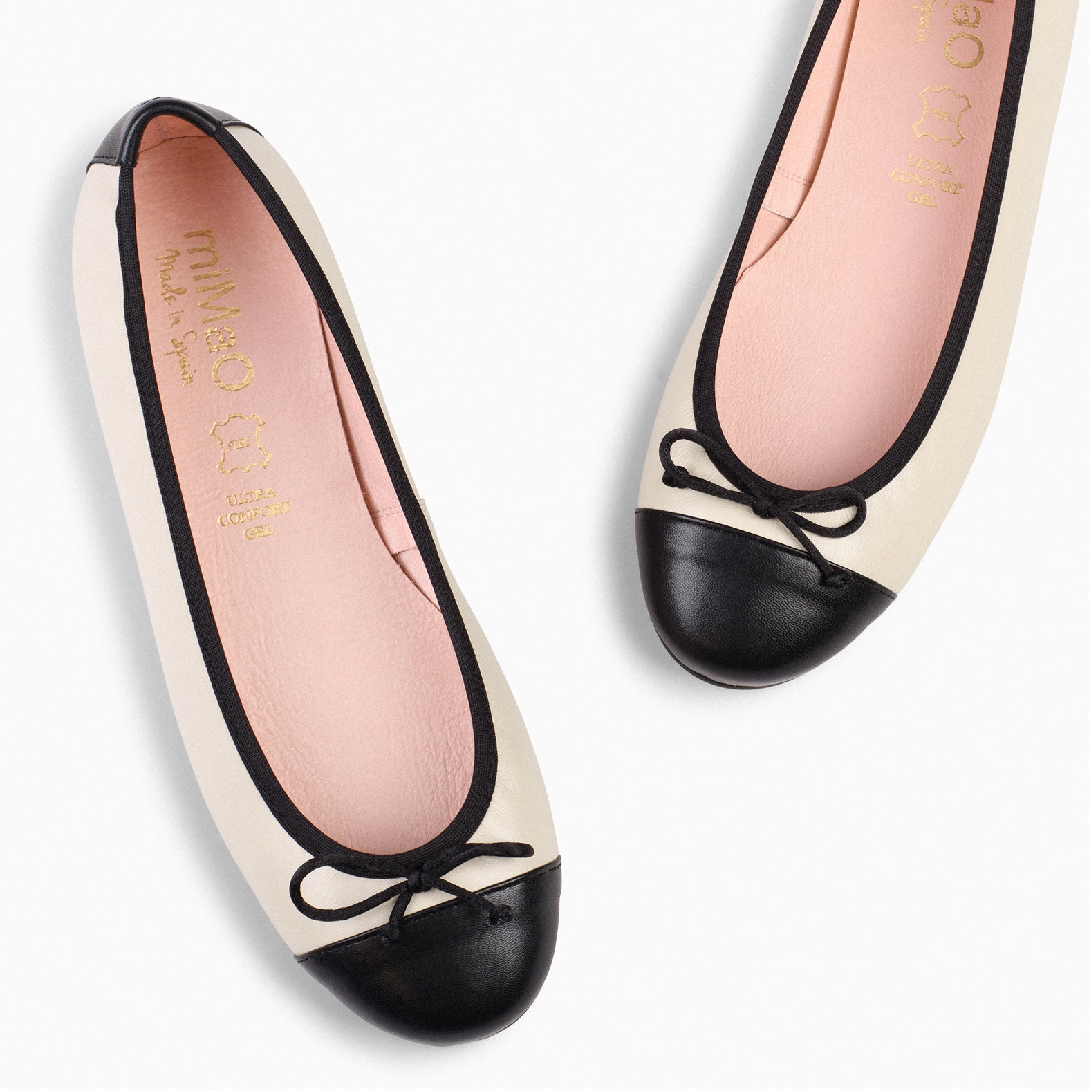 BALLET – WHITE ballerina flats with black toe