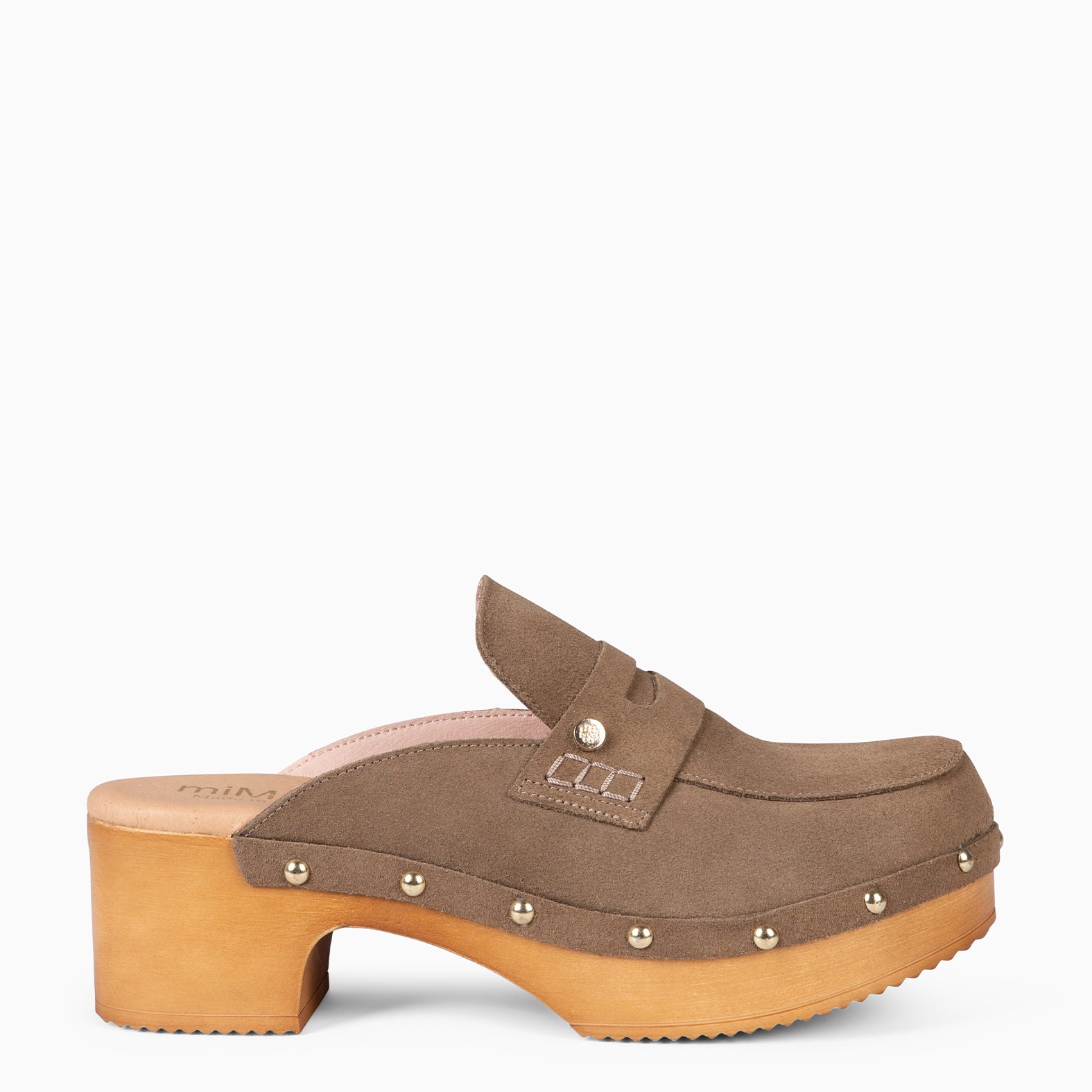 GASSIN - Zuecos con tacón Bajo y Plataforma TAUPE