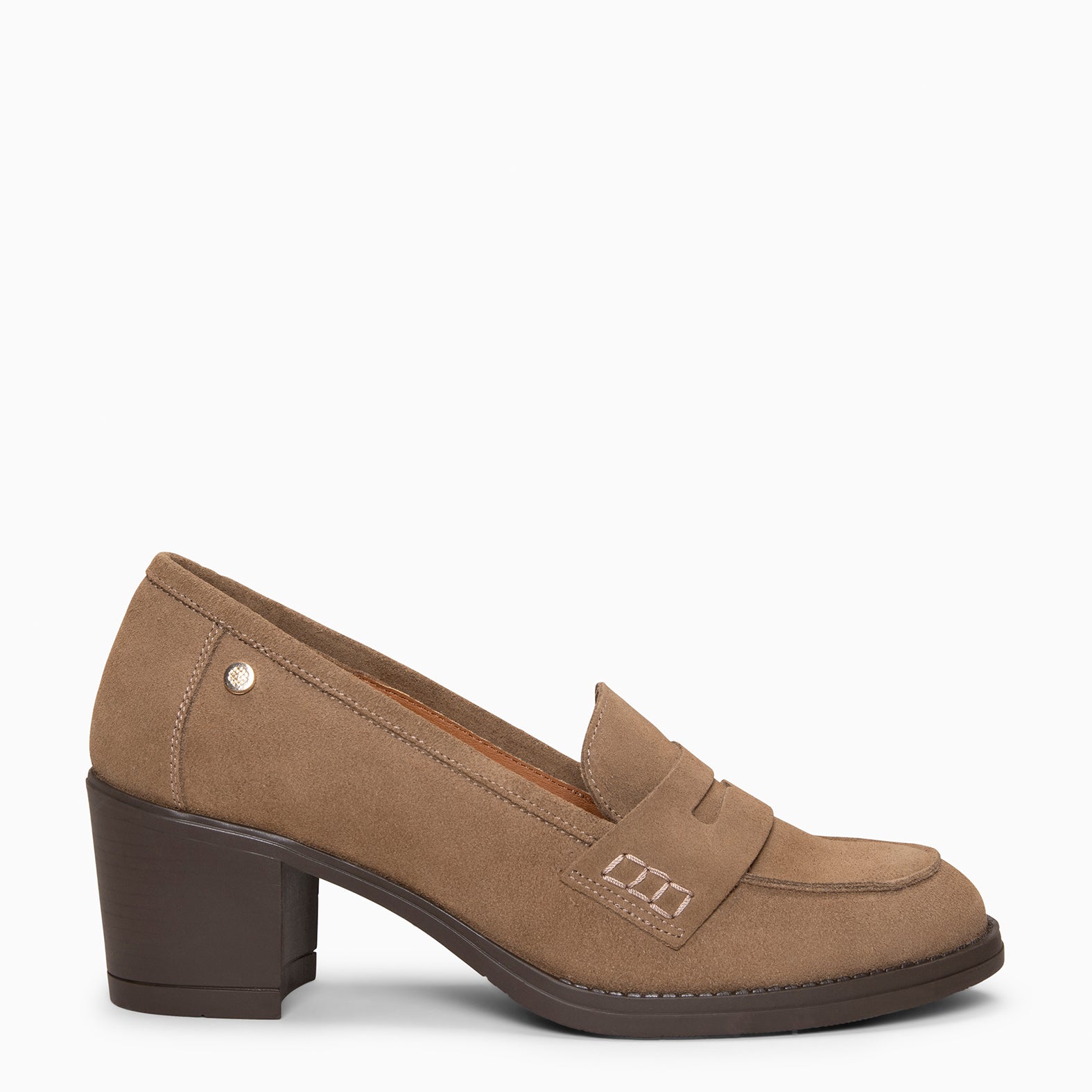 LATTÉ - Mocasín de serraje con tacón TAUPE