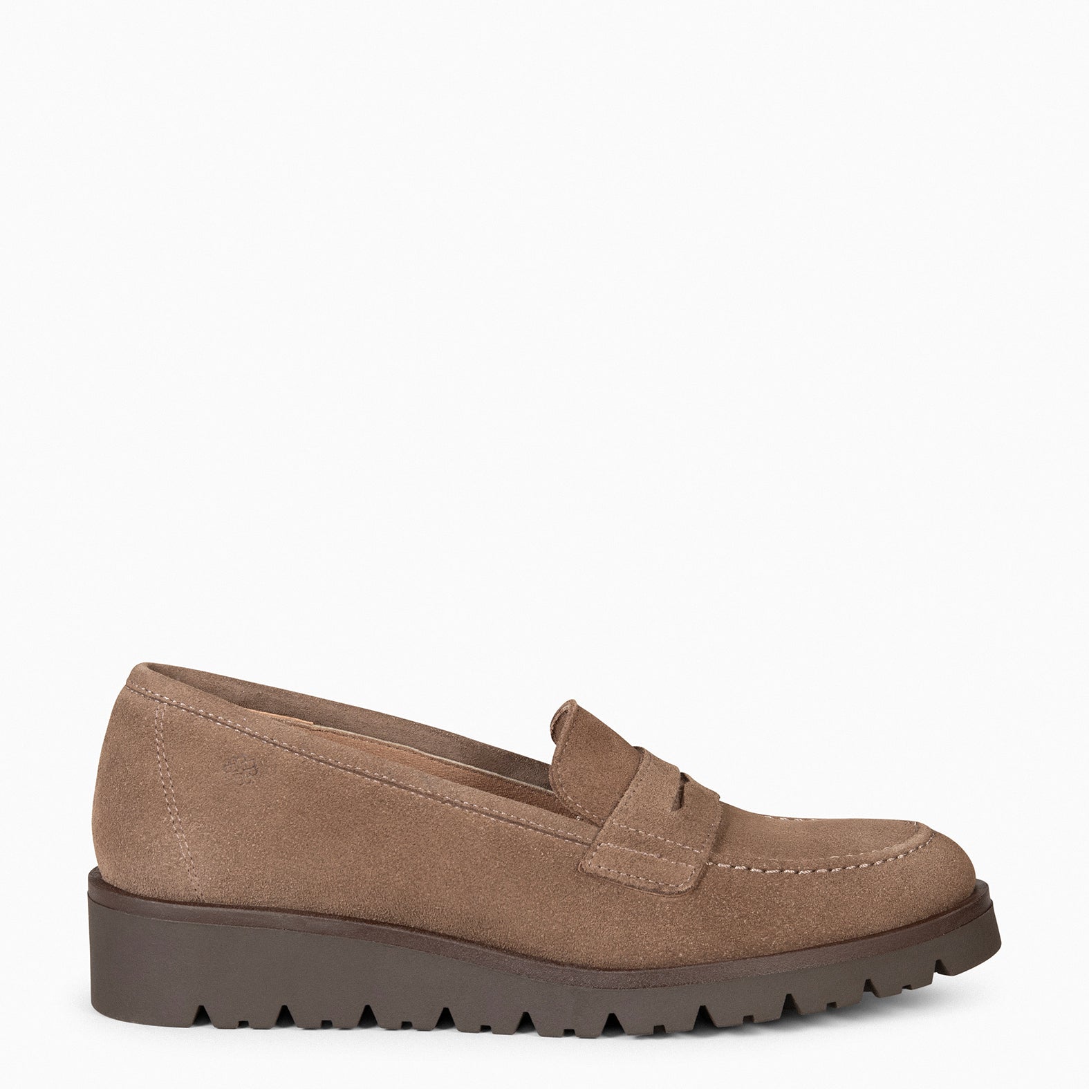 DAFNE - Mocassins à talon compensé en daim TAUPE