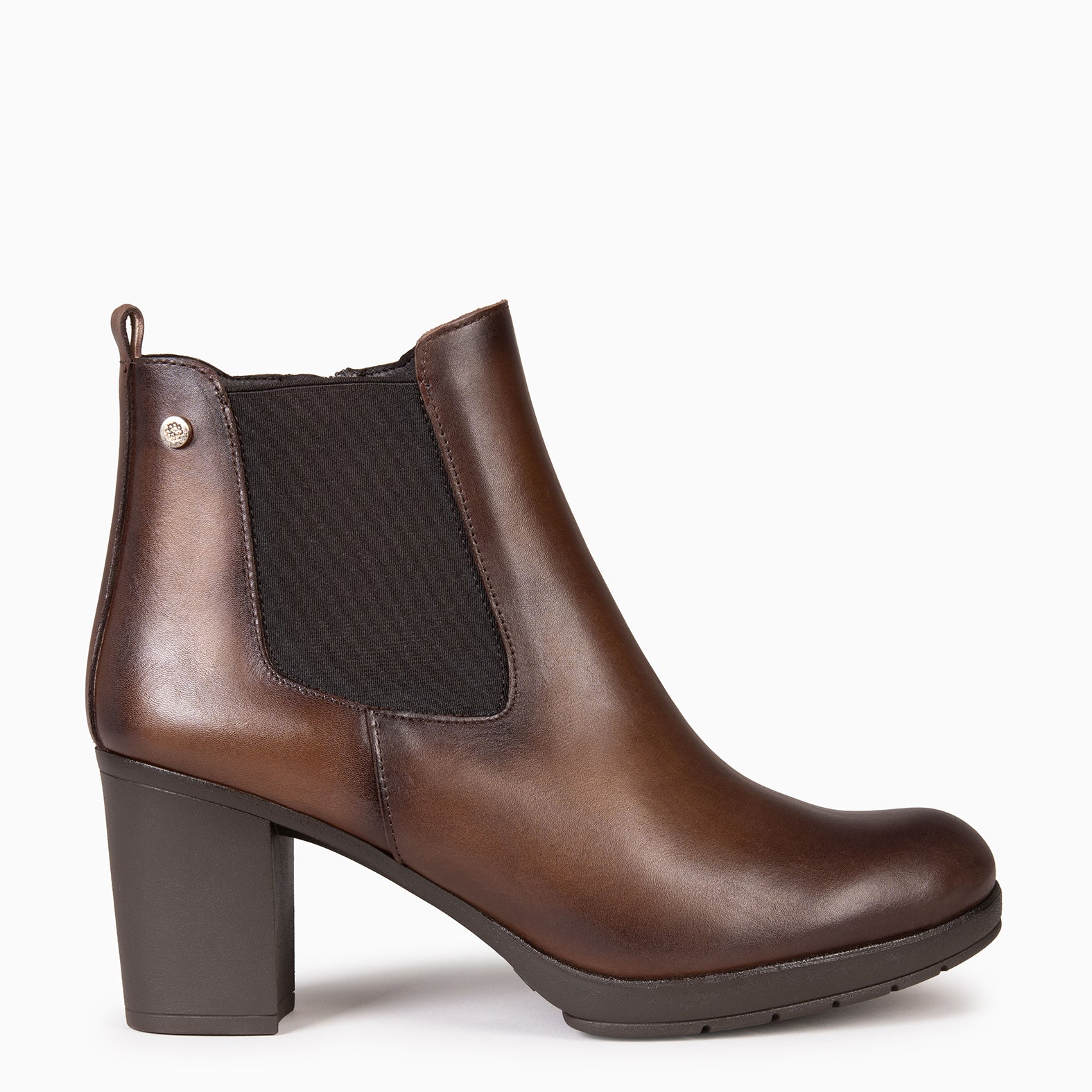 SABRINA – Botin de tacón alto con elástico lateral CAMEL