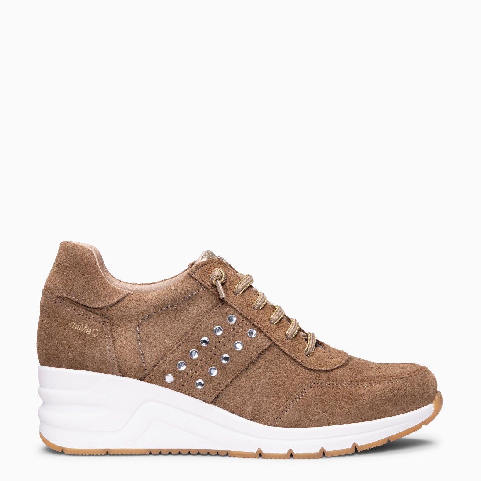 METZ - Baskets à talon compensé en daim TAUPE