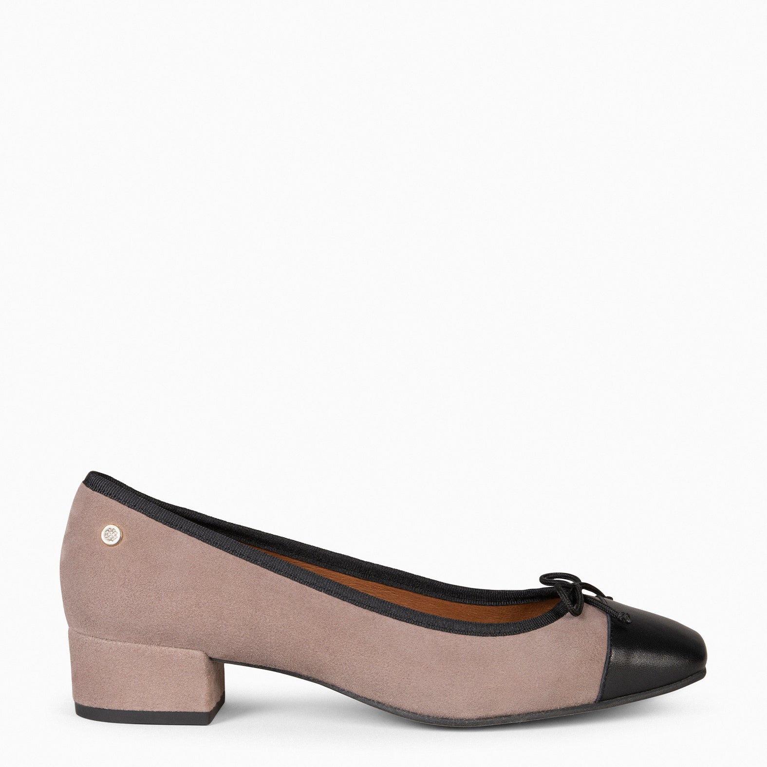 GLAMOUR - Bailarinas TAUPE con tacón y puntera NEGRO