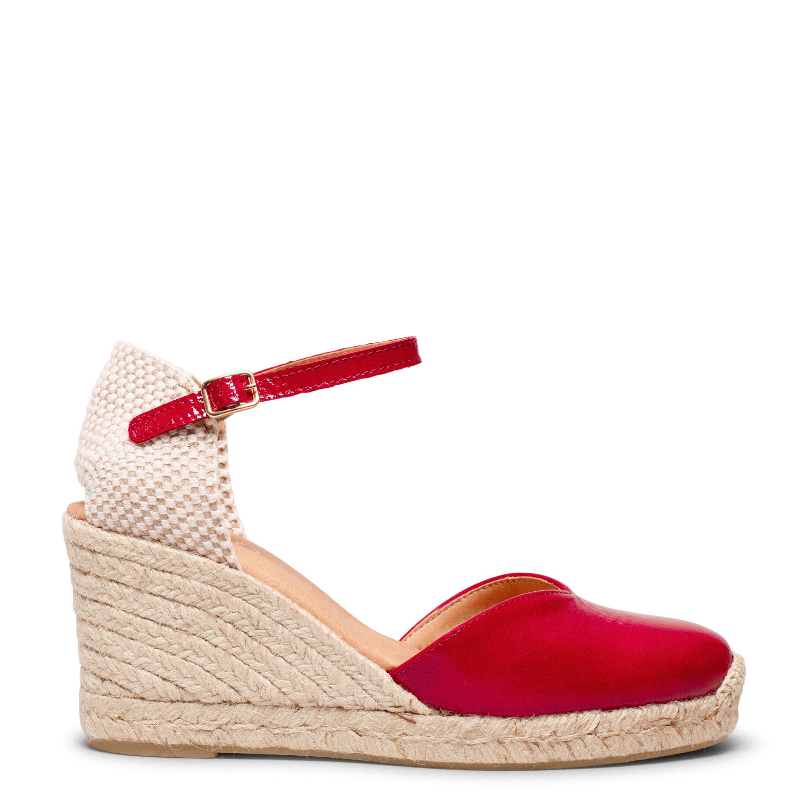 NERJA CHAROL – Espadrilles à talon haut en cuir vernis ROUGE