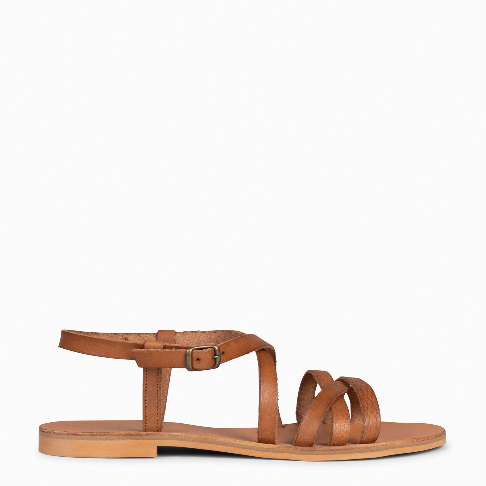 IXORA - Sandalias planas de mujer con hebilla CAMEL