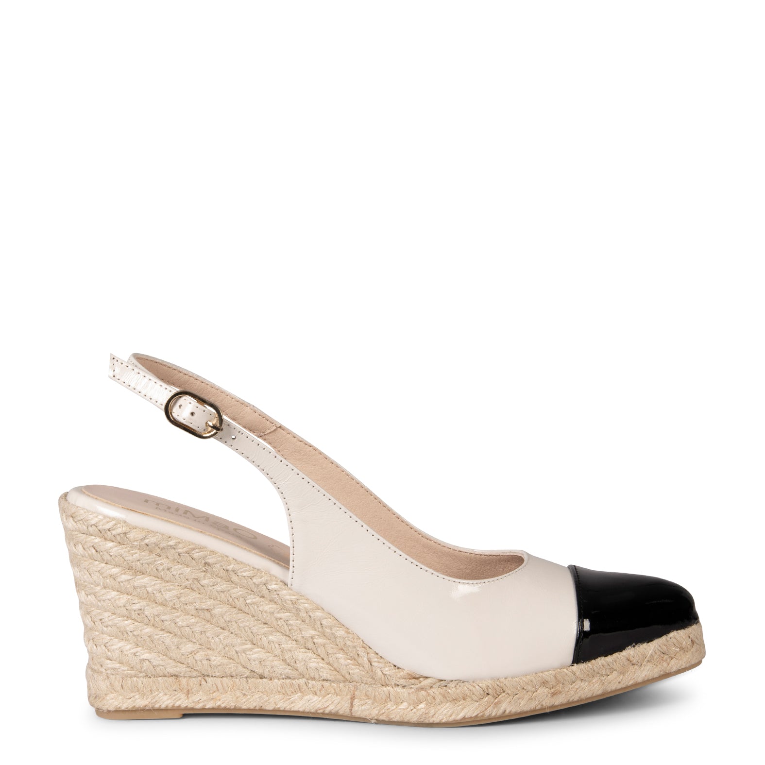 BIARRITZ - CUÑA DE ESPARTO BEIGE CON PUNTERA NEGRA DE CHAROL