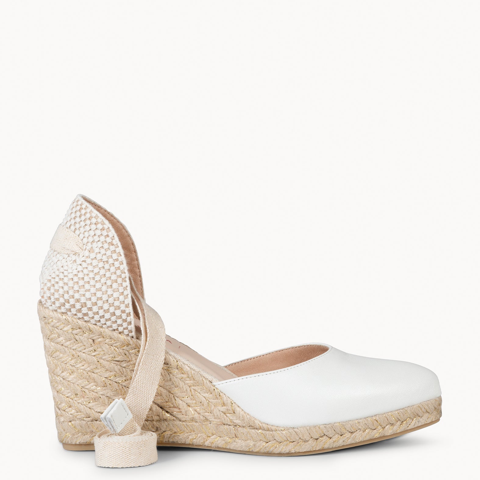 LEONOR - CUÑA NÁCAR DE PIEL CON CINTAS