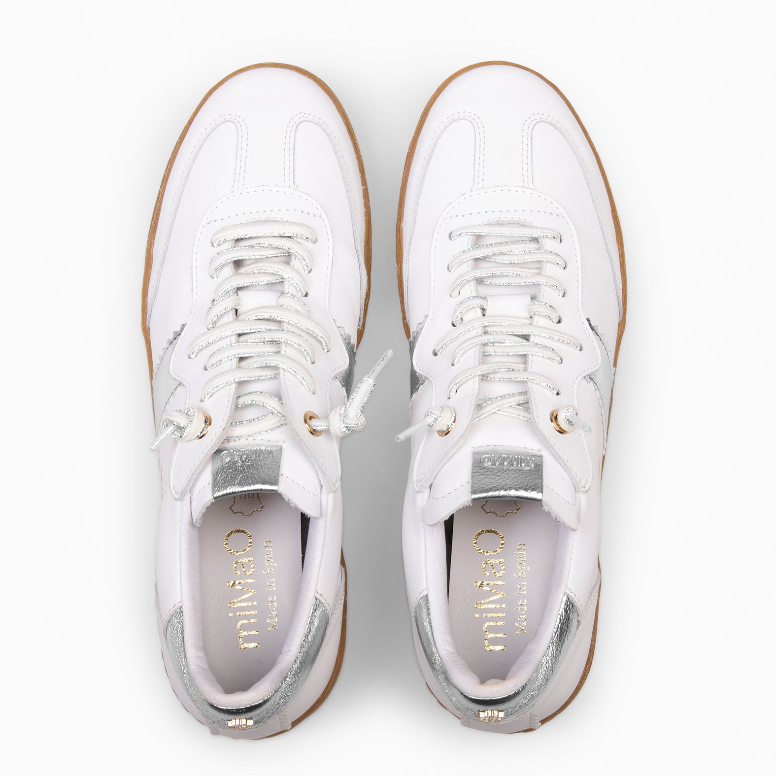 STÜDIO 01 – Baskets pour femme en cuir BLANC et ARGENTÉ