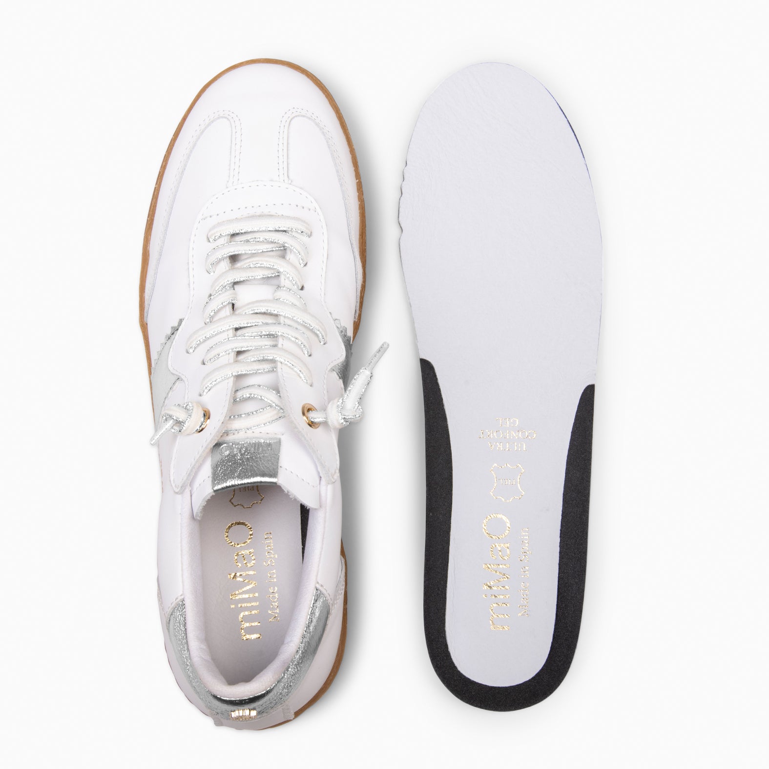 STÜDIO 01 – Baskets pour femme en cuir BLANC et ARGENTÉ