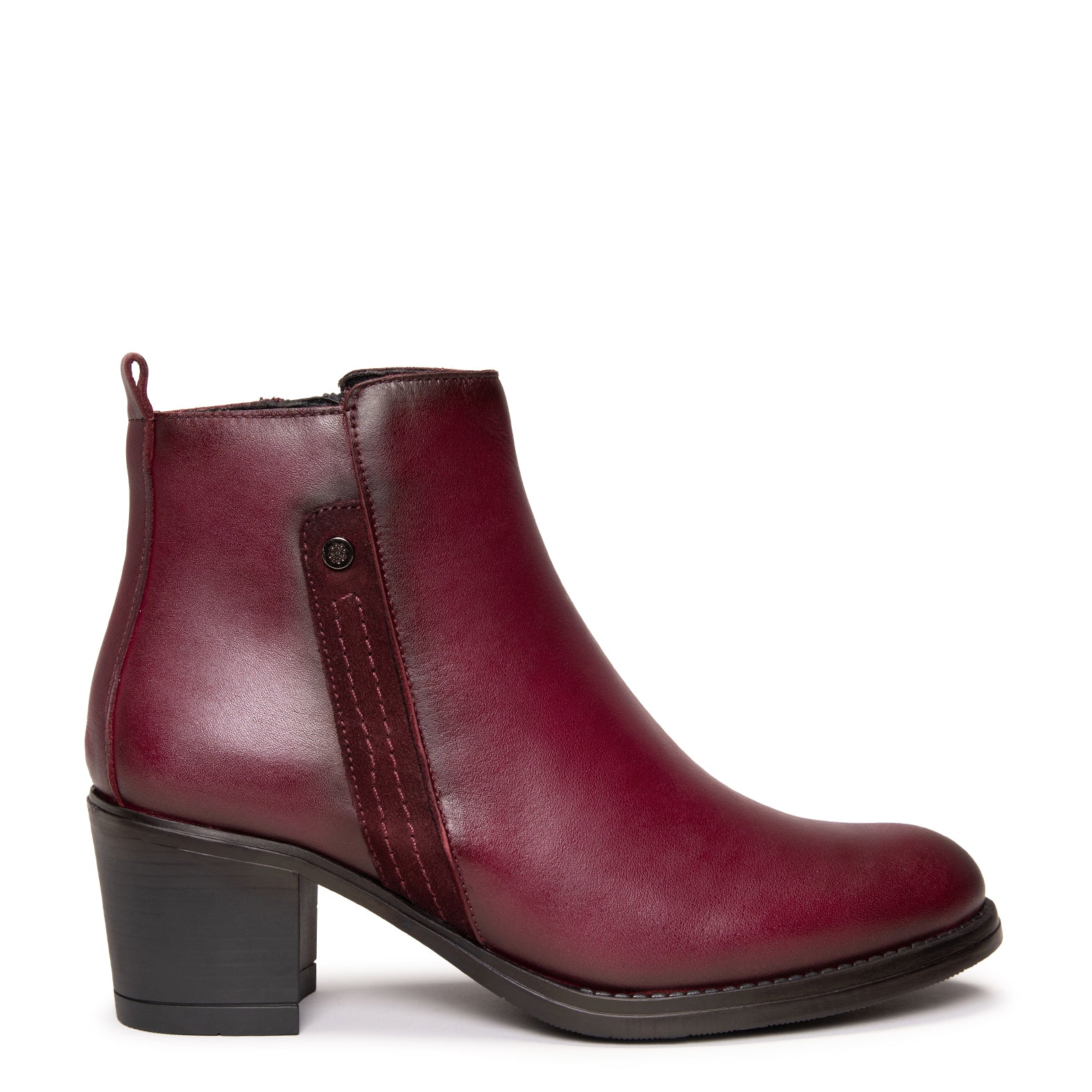 MONTSE – Botín de tacón ancho de piel BURDEOS