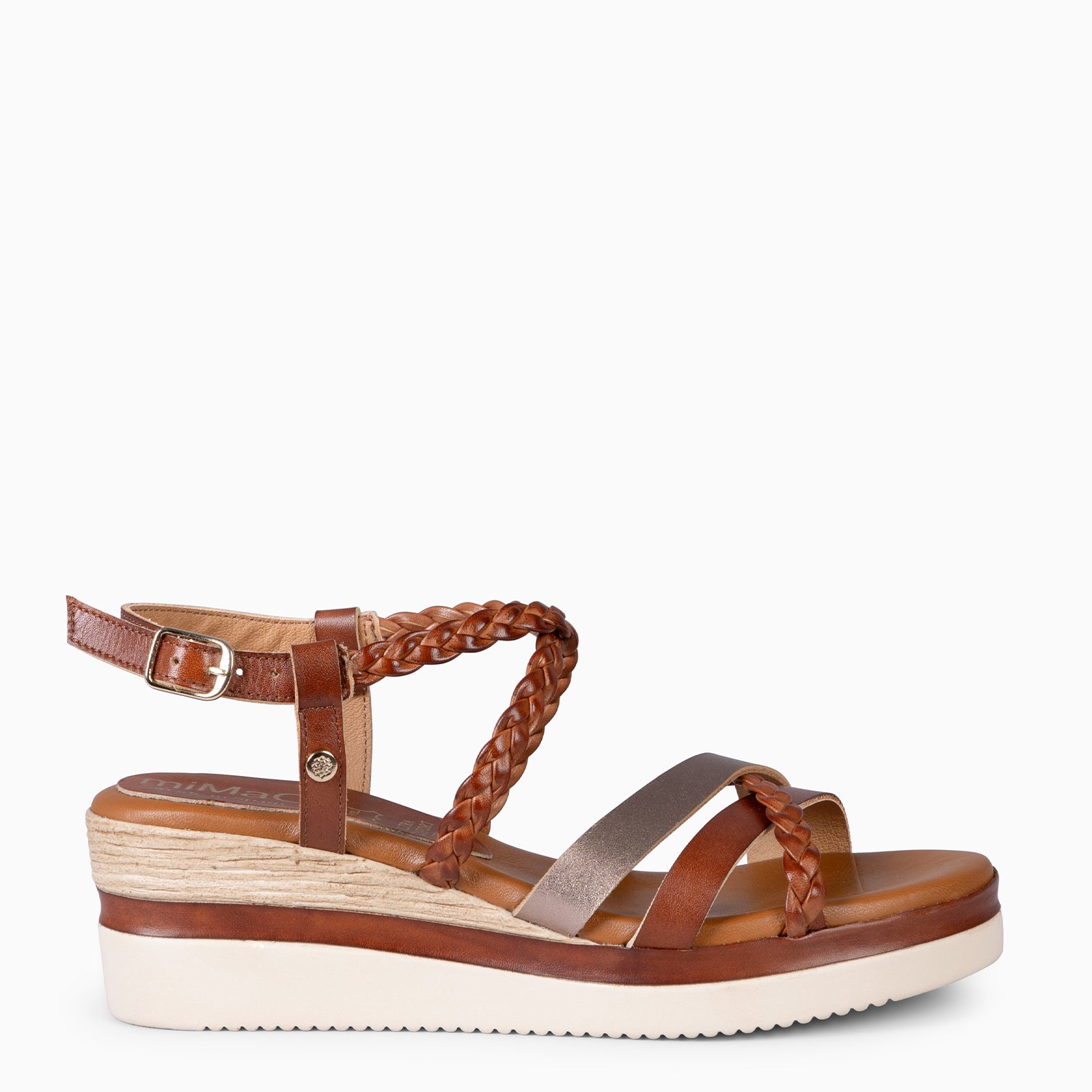 GLADYS - CUERO AND BRONZE BICOLOR WEDGE SANDAL