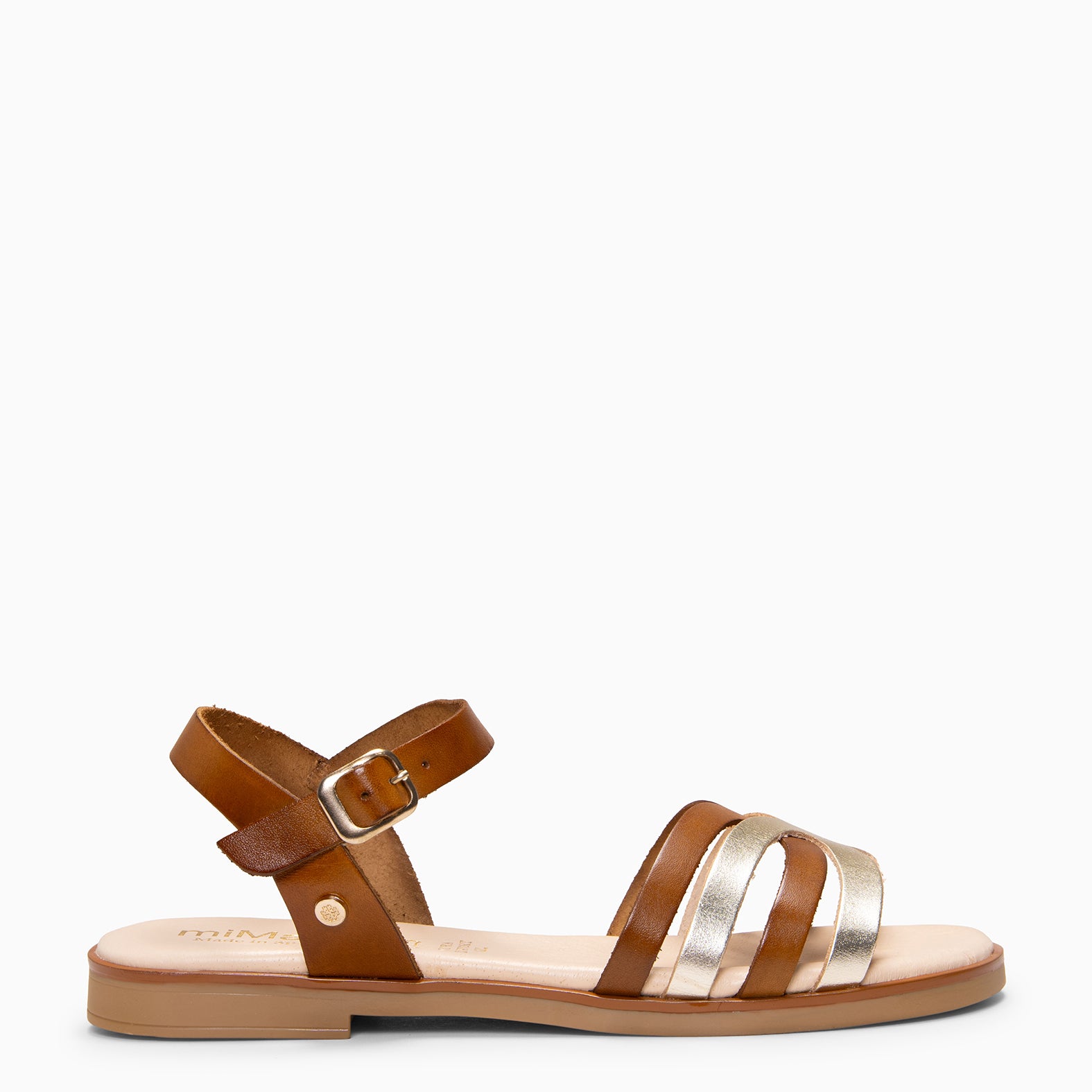 BELISA - Sandalia plana en piel de vaquetilla en CAMEL