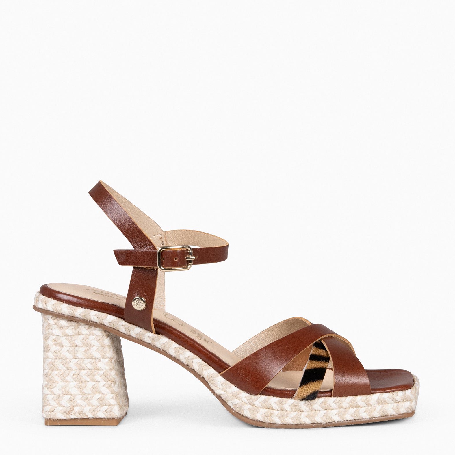 ANNA - Sandales à talon carré en jute LÉOPARD