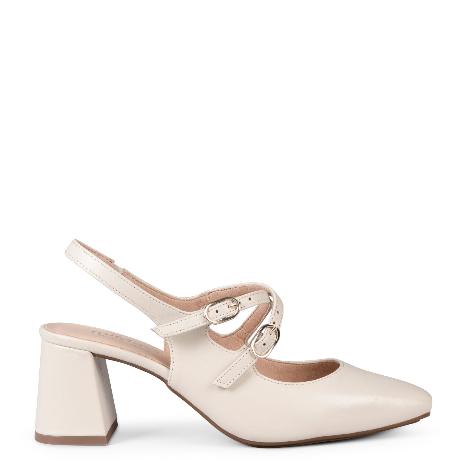 NAMIBIA - OFF WHITE WIDE HEEL SLING-BACK SHOES