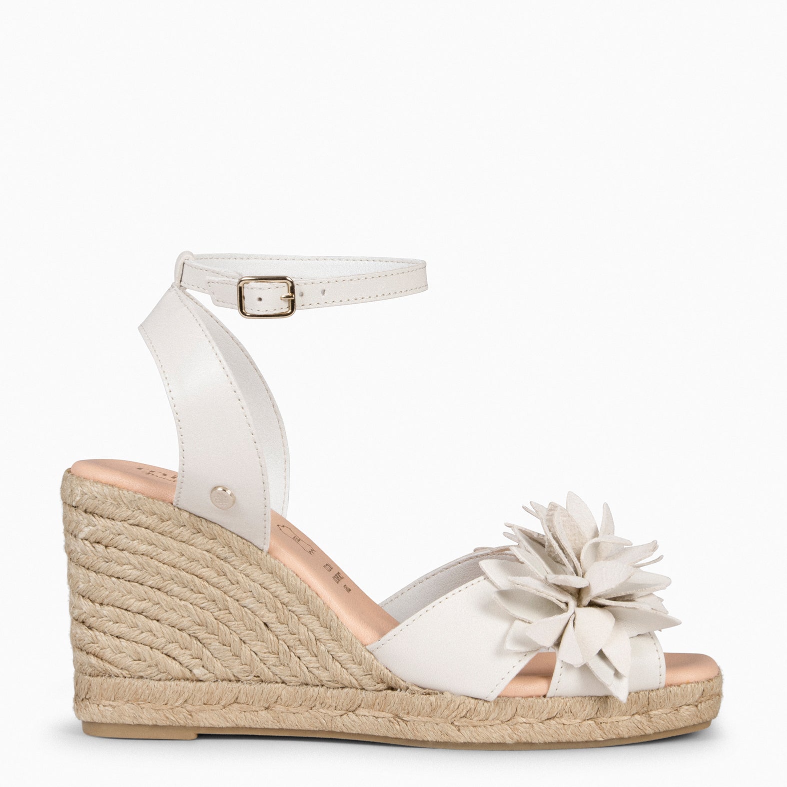 ZAHARA - Espadrilles à fleur en cuir IVOIRE