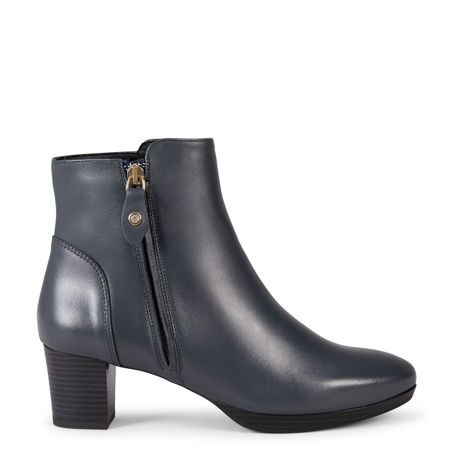 ALSACIA – Bottines à talon moyen en cuir BLEU MARINE