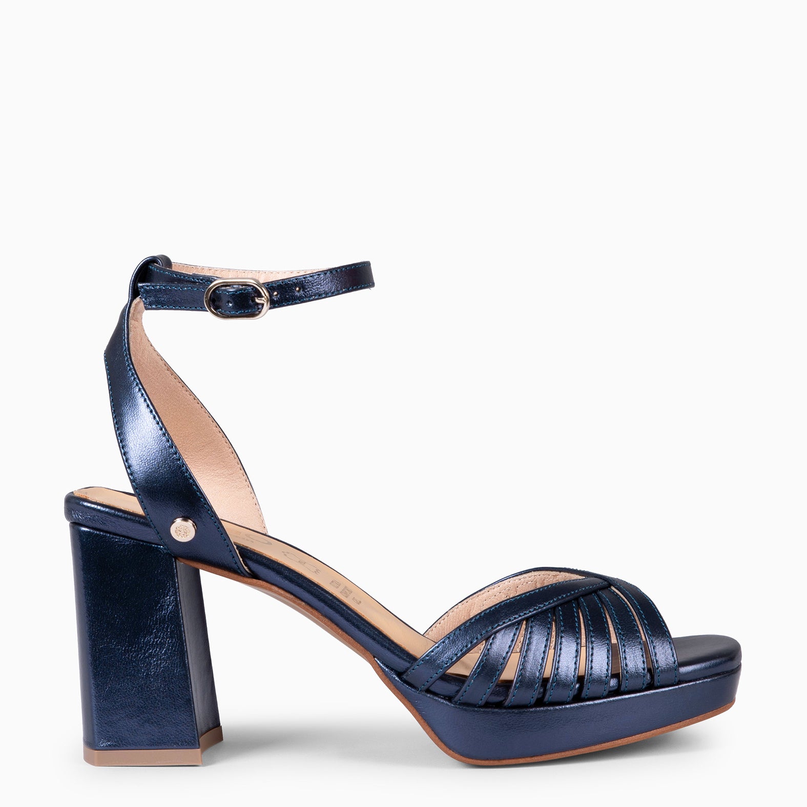 CRISTEL – Sandales à talon large et plateforme BLEU MARINE miMaO ®