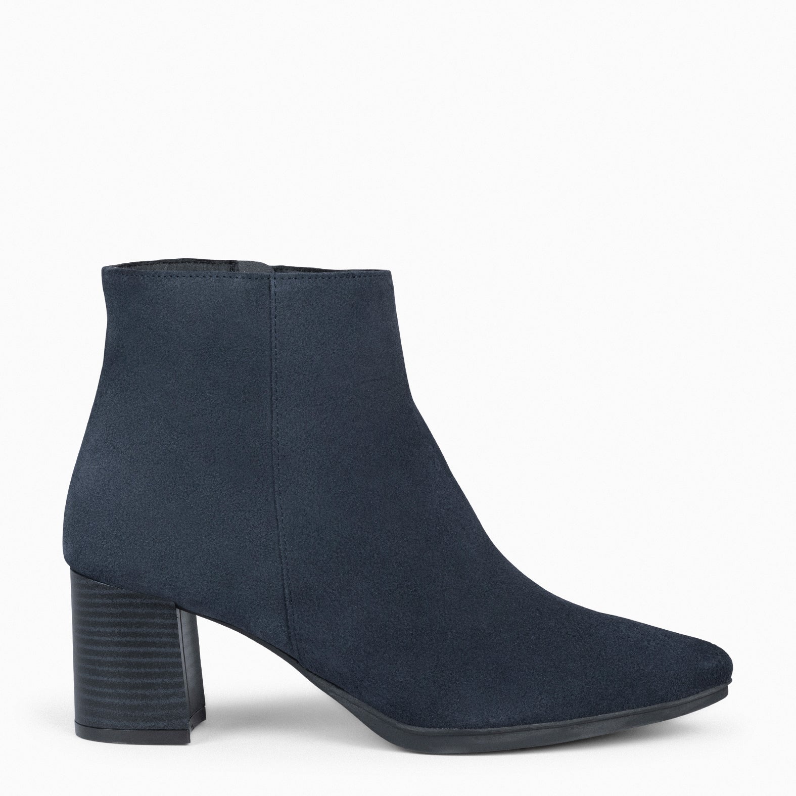 CITY - NAVY suede leather wide heel ankle boots