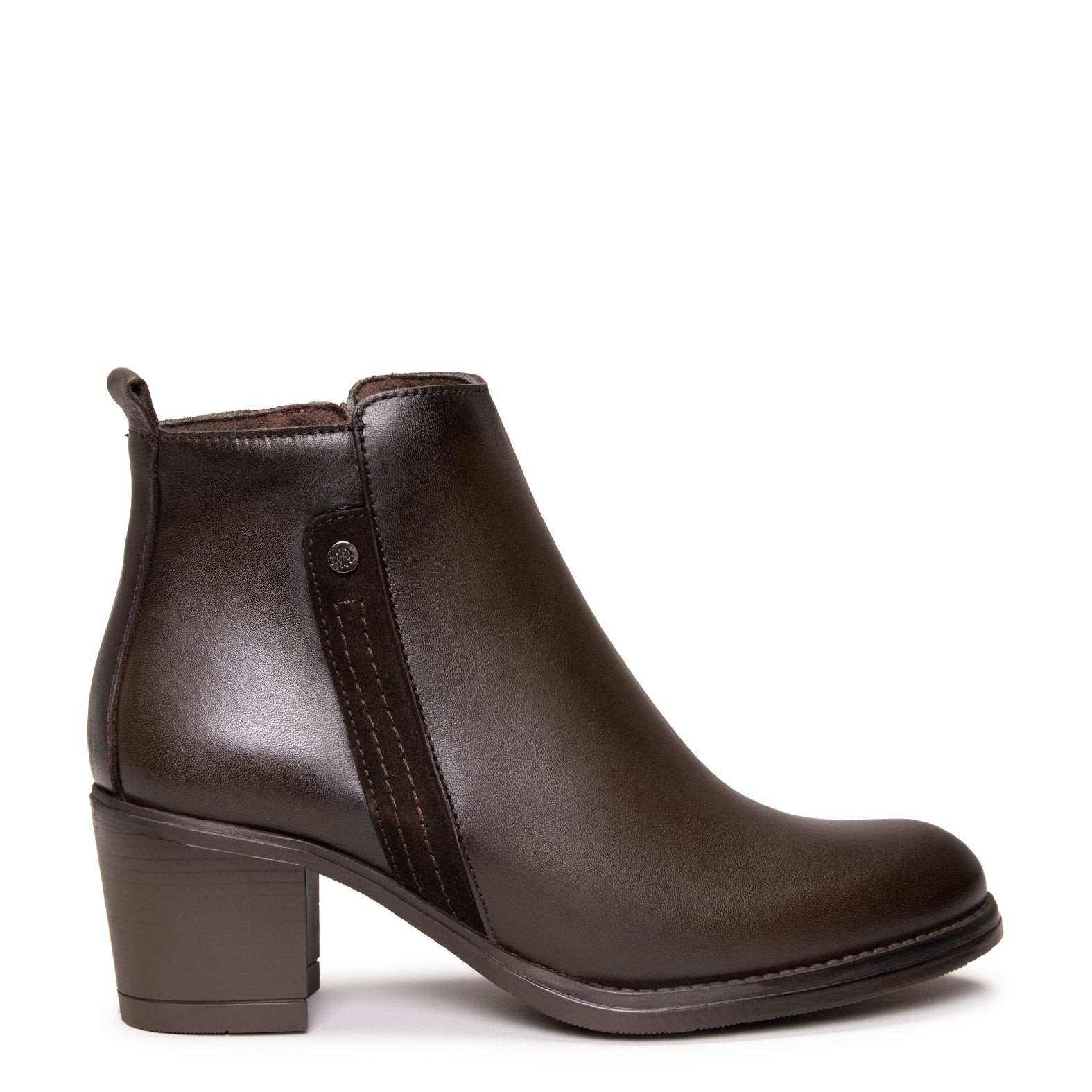 MONTSE – Botín de tacón ancho de piel MARRON