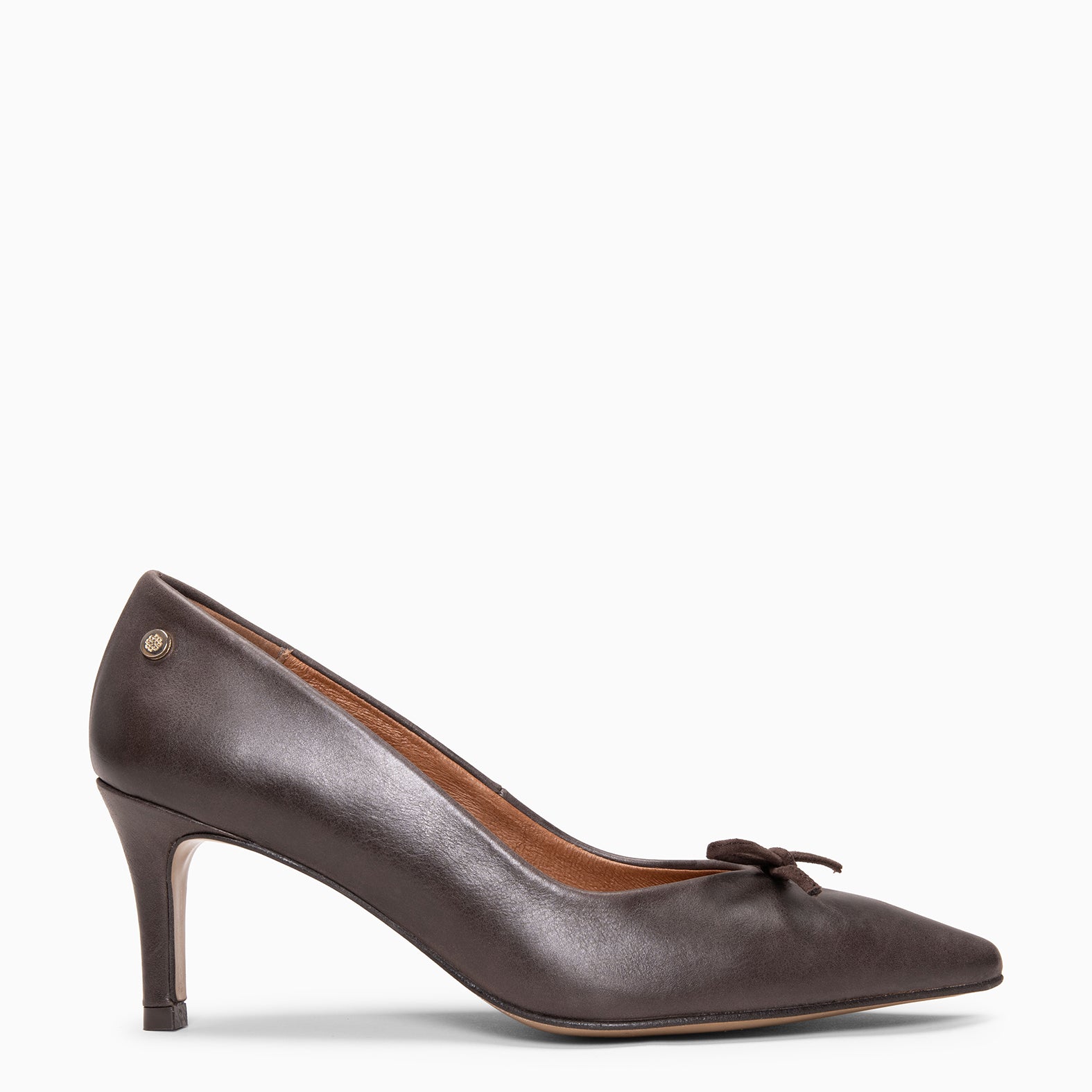 MONI - BROWN Leather pointed toe pumps with slim heel and bow
