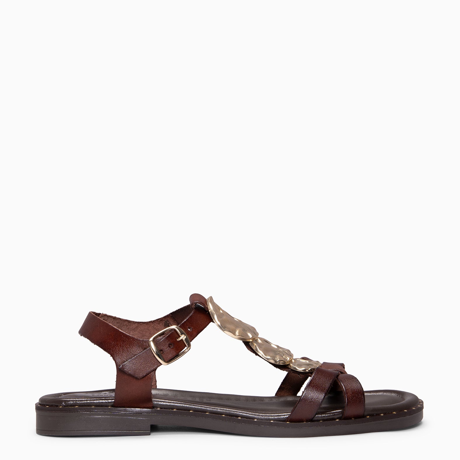 THALIA - Sandalias de piel planas MARRON