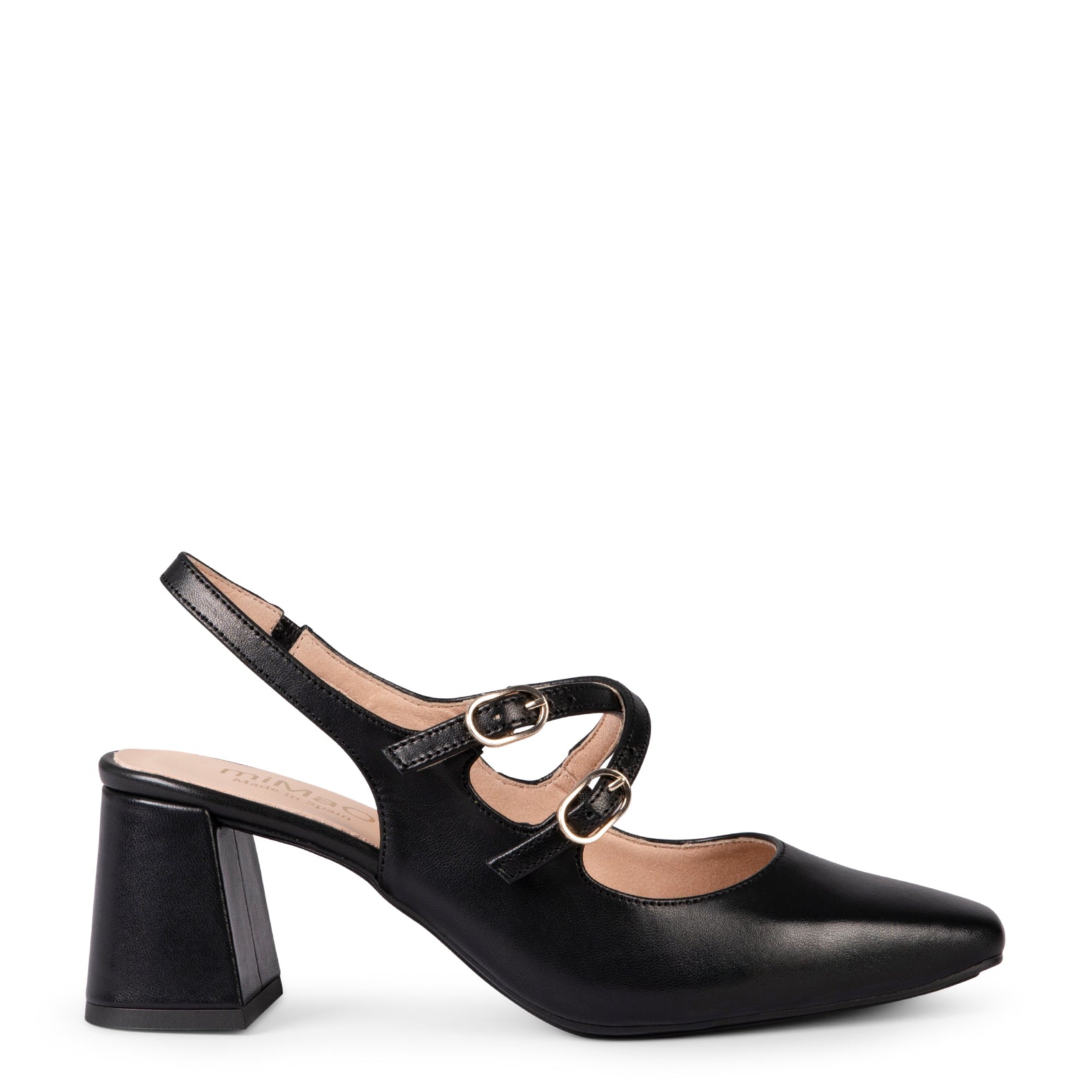 NAMIBIA - BLACK WIDE HEEL SLING-BACK SHOES