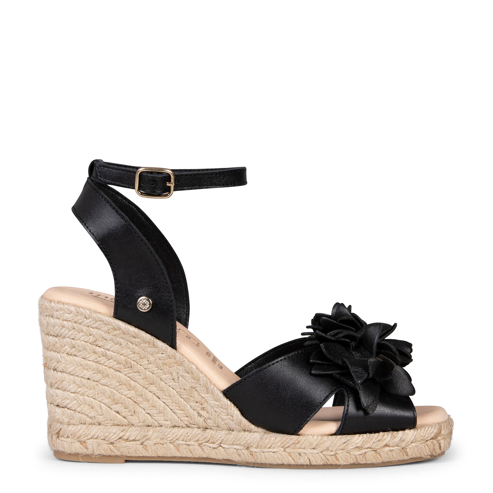 ZAHARA – Espadrilles à fleur en cuir NOIR
