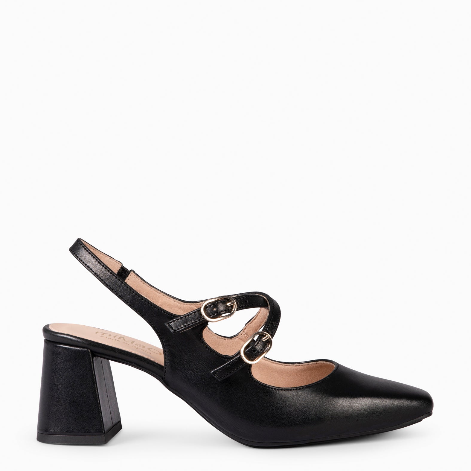 NAMIBIA BLACK WIDE HEEL SLING-BACK SHOES miMaO ®