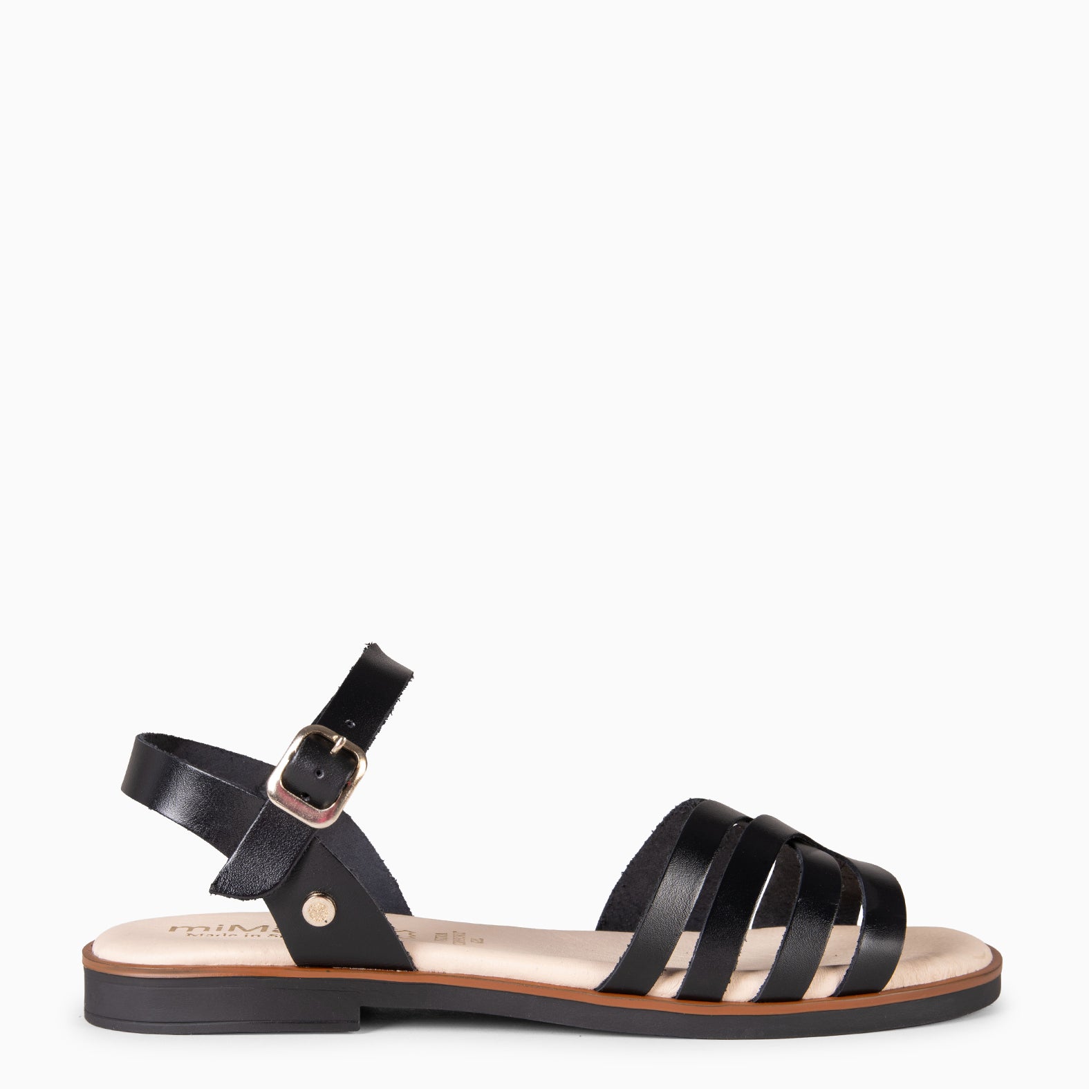 BELISA - Sandalia plana de piel de vaquetilla en NEGRO