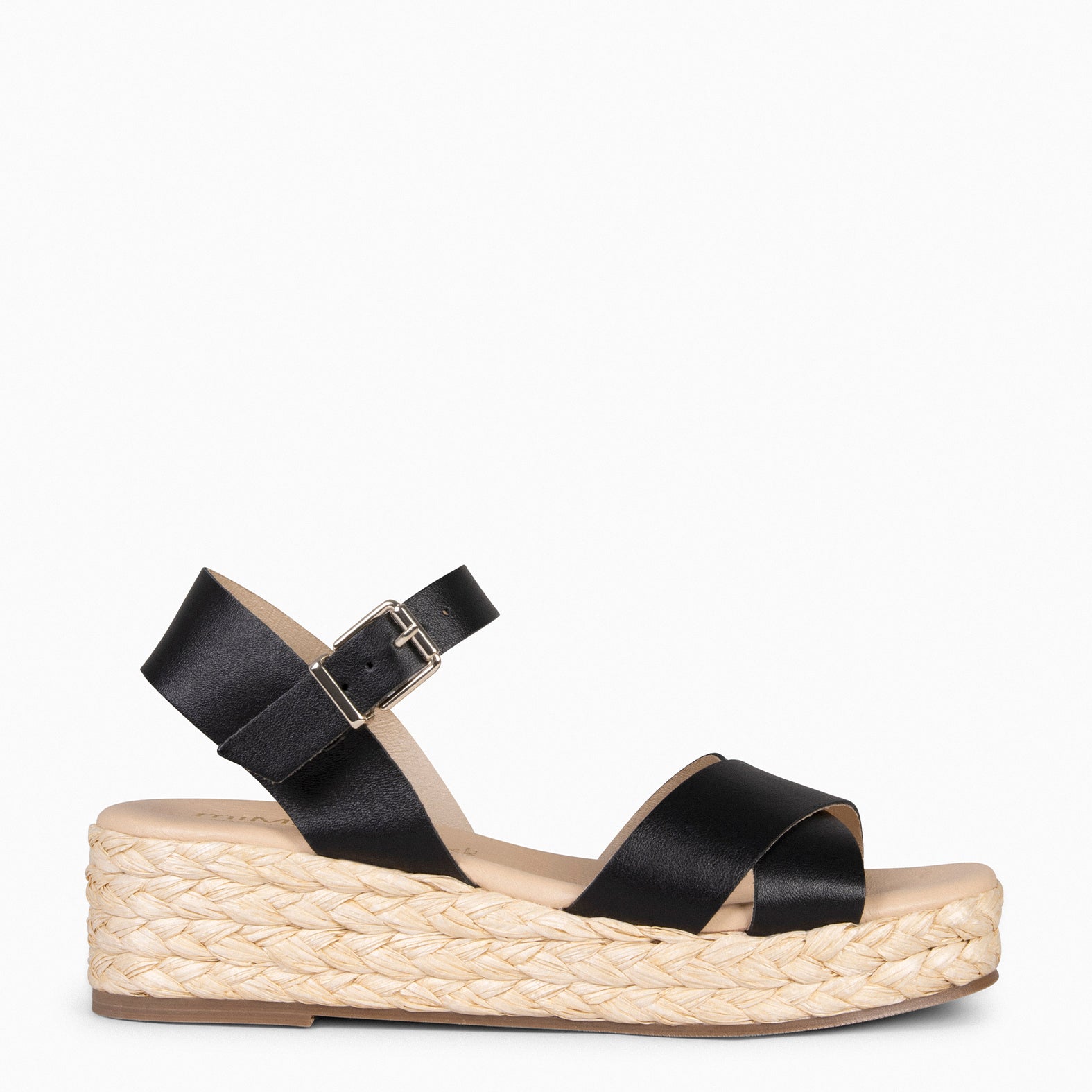 PANAMA - Cuña de rafia NEGRO