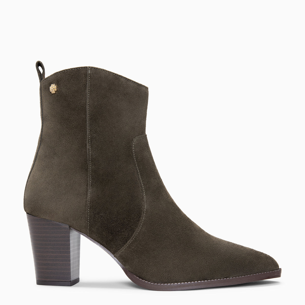 ALLEY - Kakhi suede leather cowboy heeled ankle boots