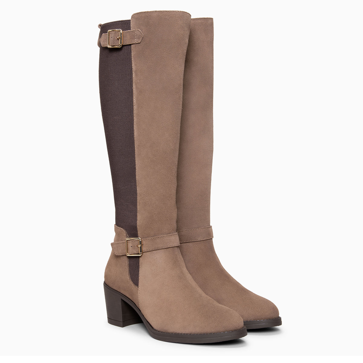 SENA - Bottes hautes bi-matières ajustables TAUPE