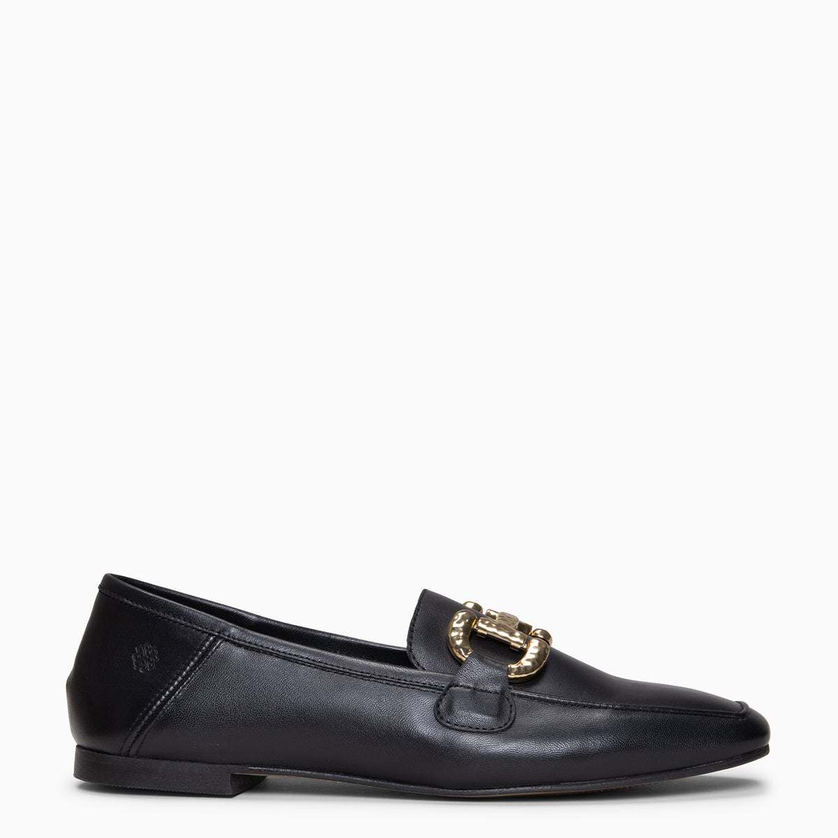 CAROLINE - Mocasines de piel con adorno y tacón bajo NEGRO